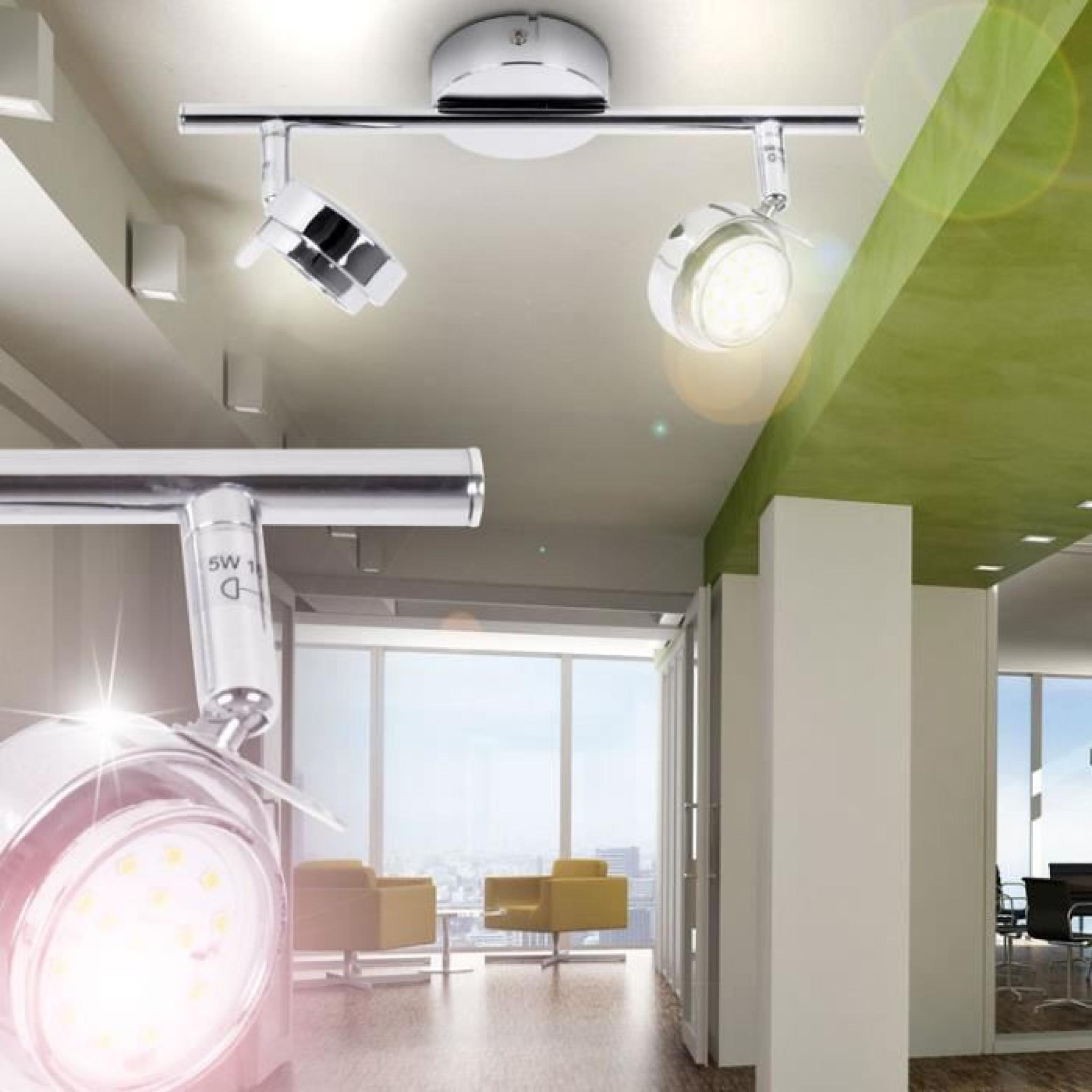 Plafonnier DEL 10 watts luminaire mural plafond applique lampe 2 spots chrome éclairage pas cher