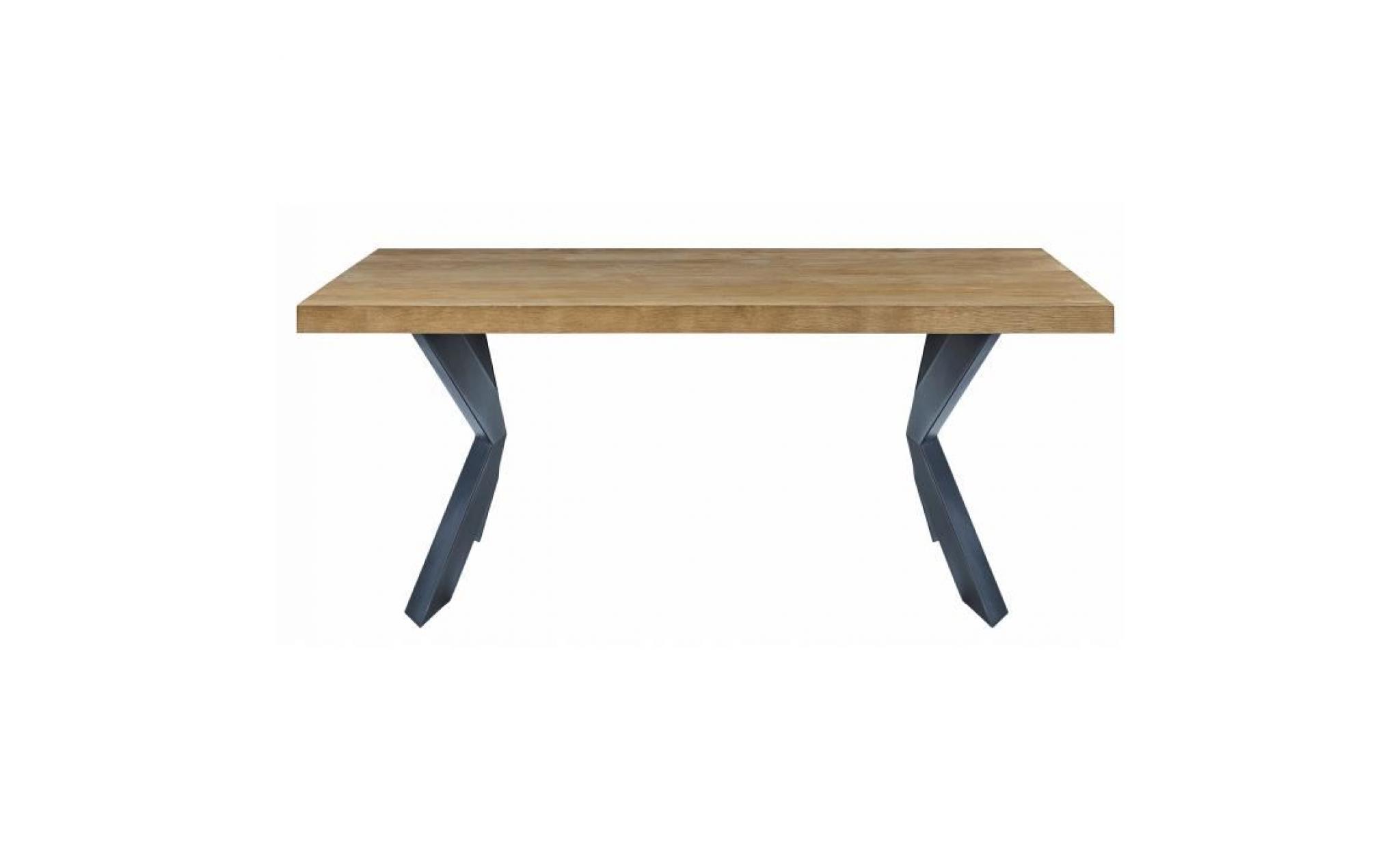 platon table à manger de 6 à 8 personnes style industriel placage bois chêne + pieds métal laqué noir   l 180 x l 90 cm pas cher