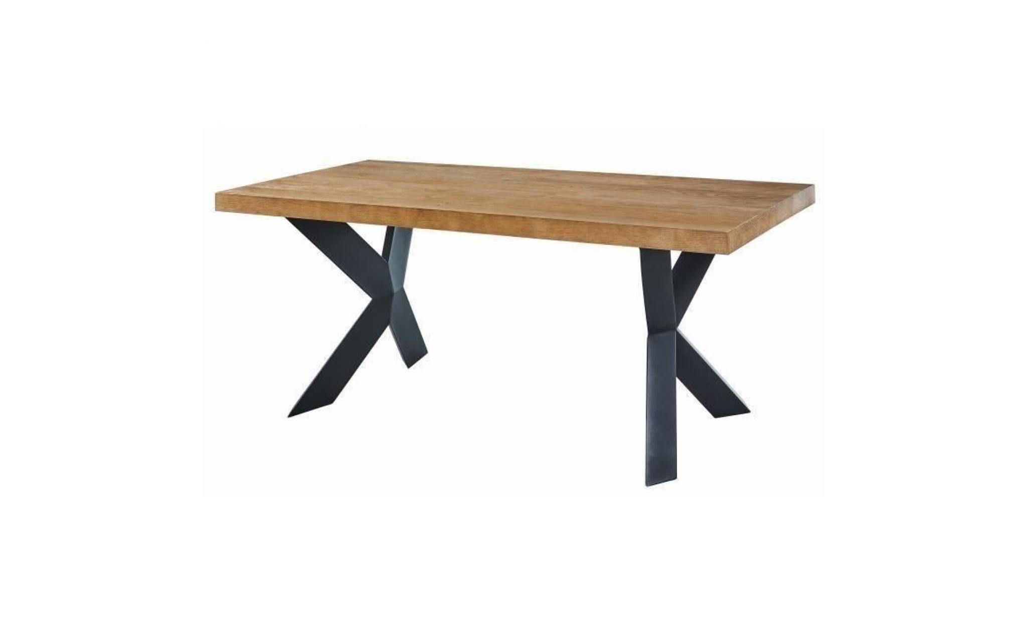 platon table à manger de 6 à 8 personnes style industriel placage bois chêne + pieds métal laqué noir   l 180 x l 90 cm pas cher