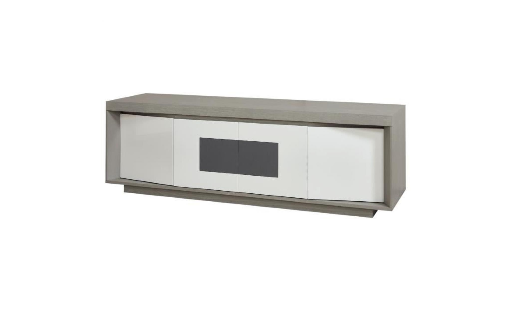 plymouth meuble tv led contemporain laqué blanc et placage bois chêne gris + insert en céramique gris   l 160 cm
