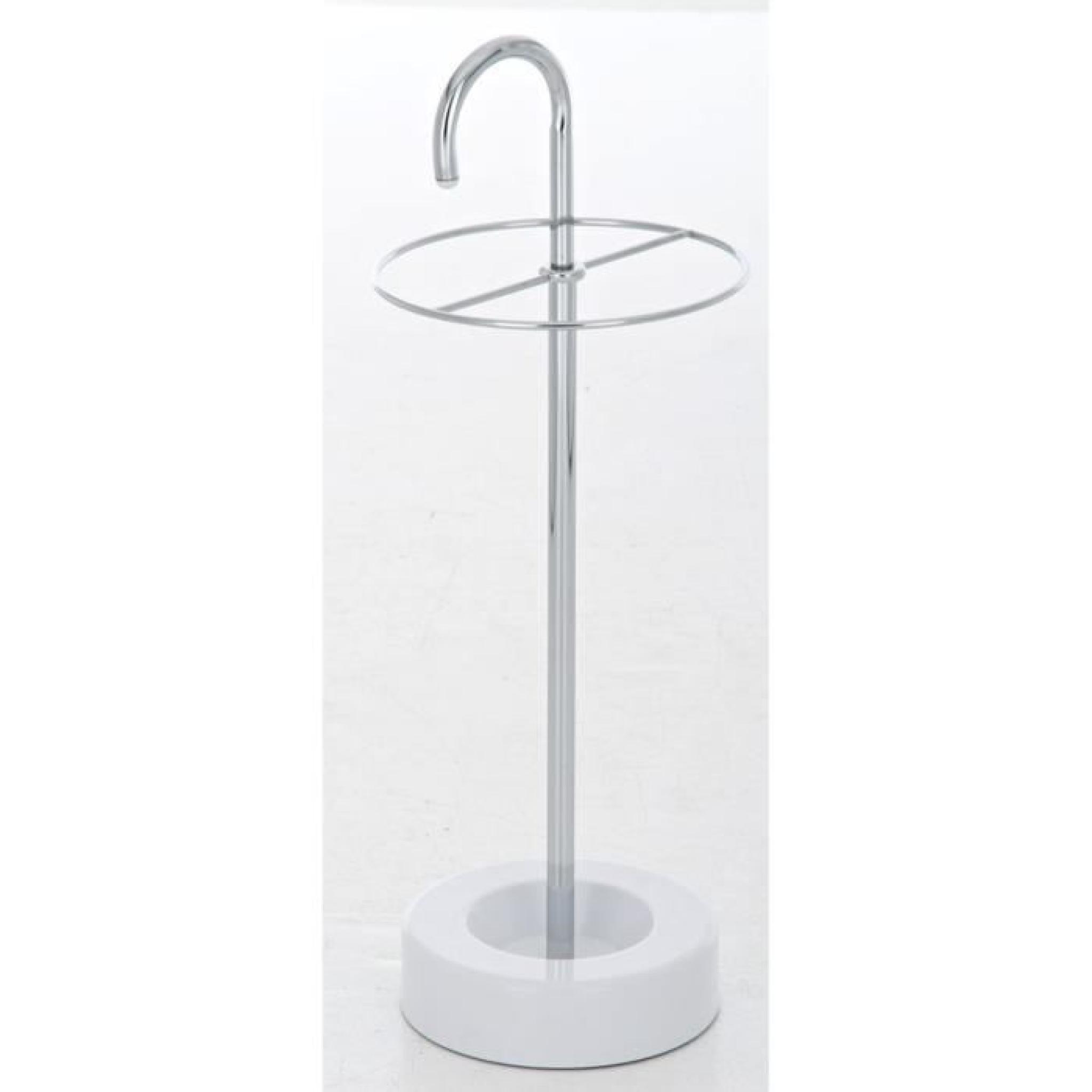 Porte-parapluie de couleur blanche en plastique avec support en fer chromé  - Dim : H 69 x P 25 cm