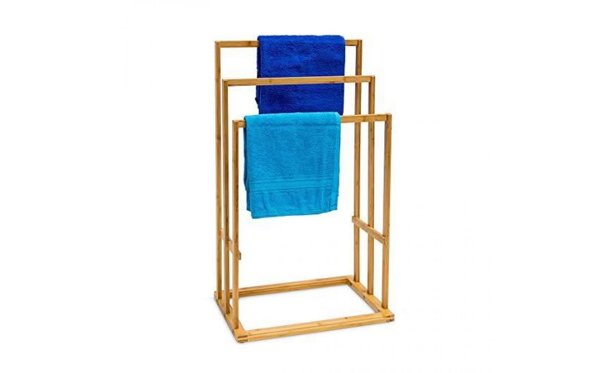 porte serviettes h x l x p: 82 x 43 x 30 cm vêtements en bois de bambou 3 barres salle de bain séchage support habits valet de chamb