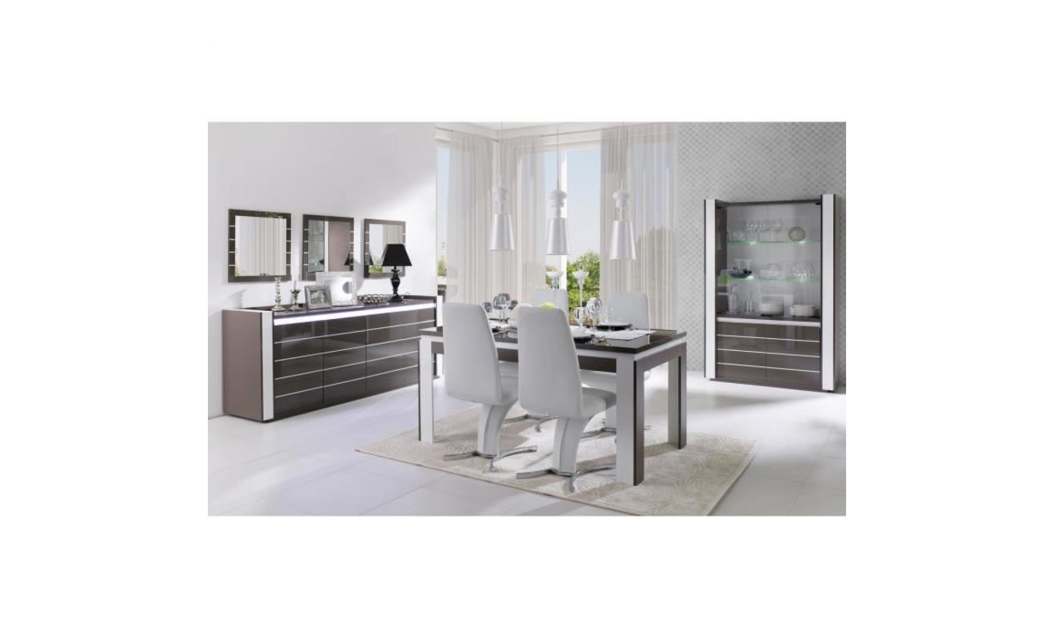price factory   buffet, bahut, enfilade lina + led. meuble gris et blanc, idéal pour votre salon, salle à manger. moderne et design pas cher