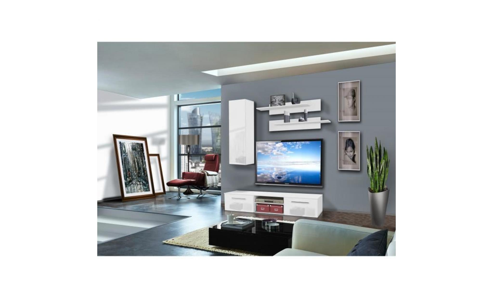 price factory   meuble tv cover a design, coloris blanc brillant. meuble moderne et tendance pour votre salon.