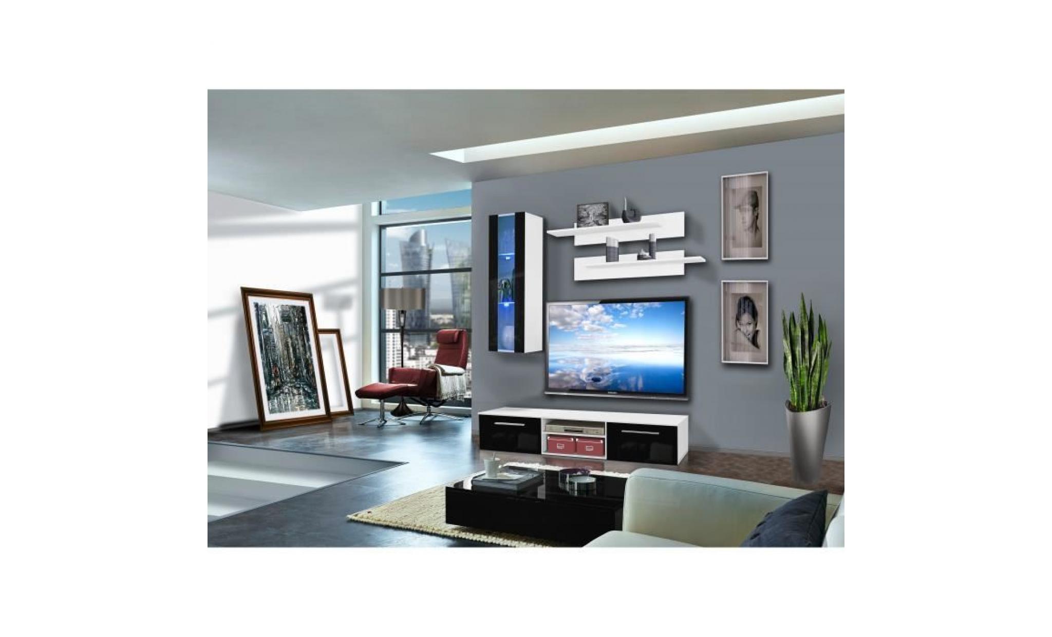 price factory   meuble tv cover b design, coloris blanc et noir brillant avec led. meuble moderne et tendance pour votre salon.