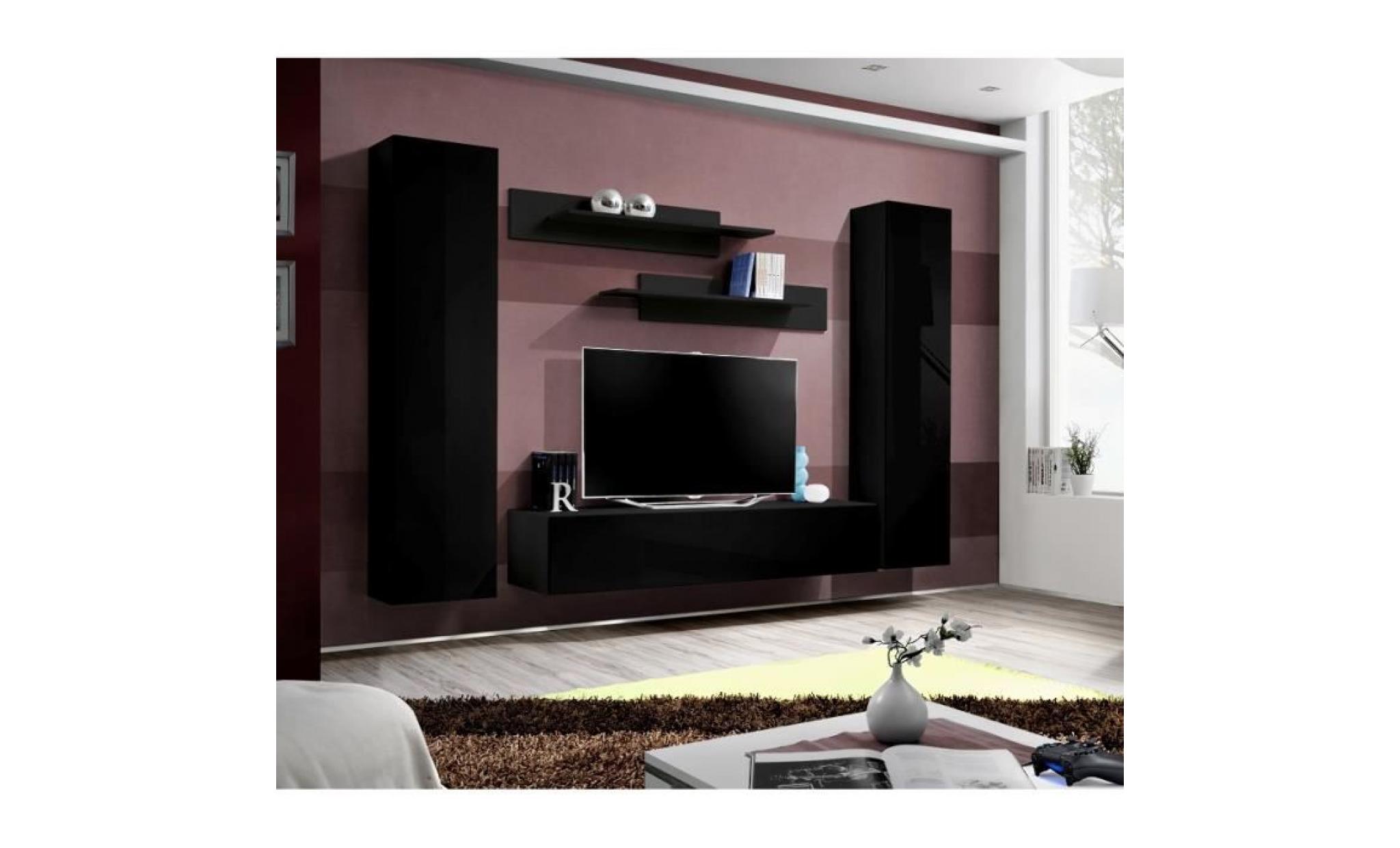price factory   meuble tv fly a1 design, coloris noir brillant. meuble suspendu moderne et tendance pour votre salon.