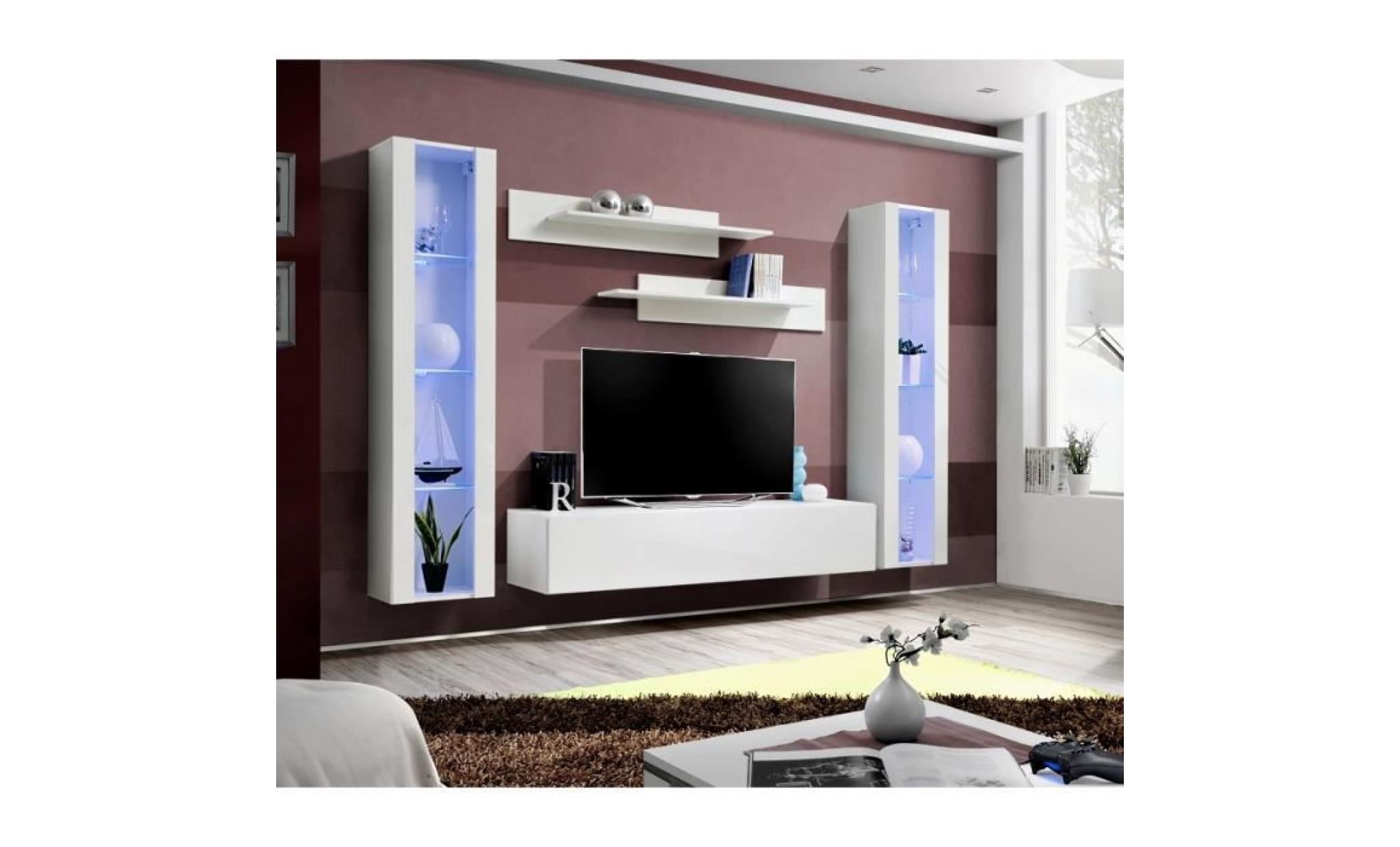 price factory   meuble tv fly a2 design, coloris blanc brillant + led. meuble suspendu moderne et tendance pour votre salon.