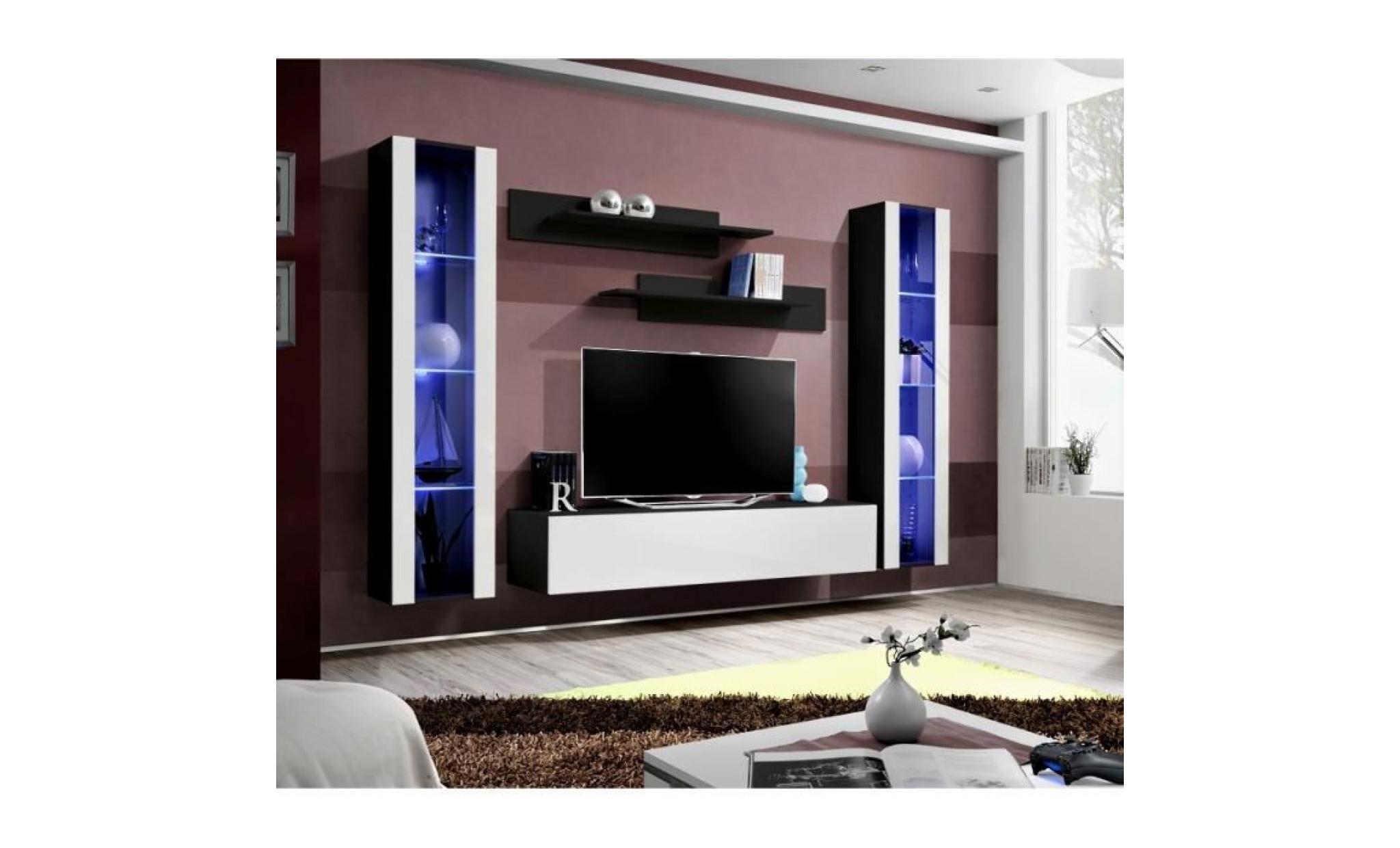 price factory   meuble tv fly a2 design, coloris noir brillant + led. meuble suspendu moderne et tendance pour votre salon.