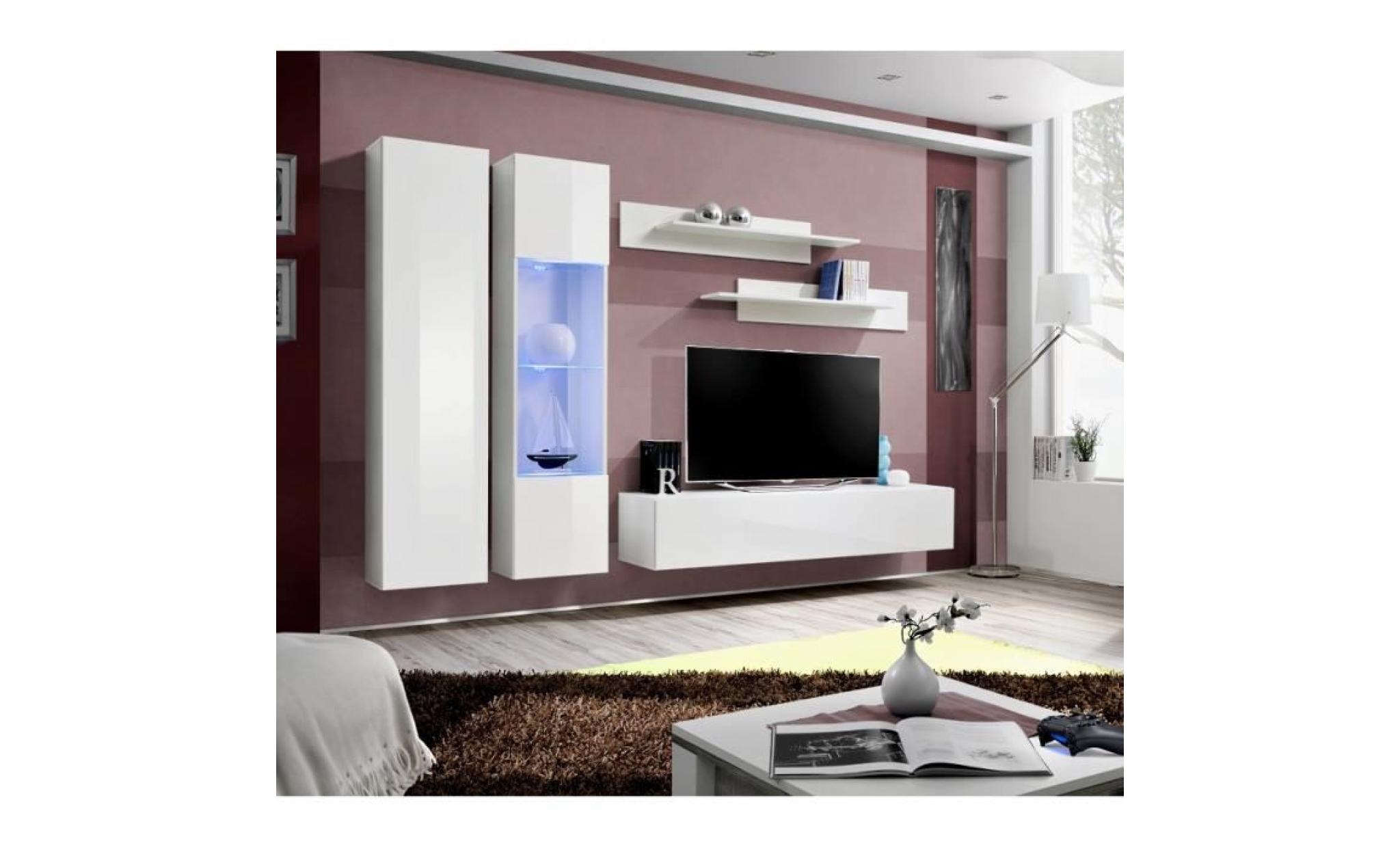 price factory   meuble tv fly a5 design, coloris blanc et noir brillant + led. meuble suspendu moderne et tendance pour votre salon.