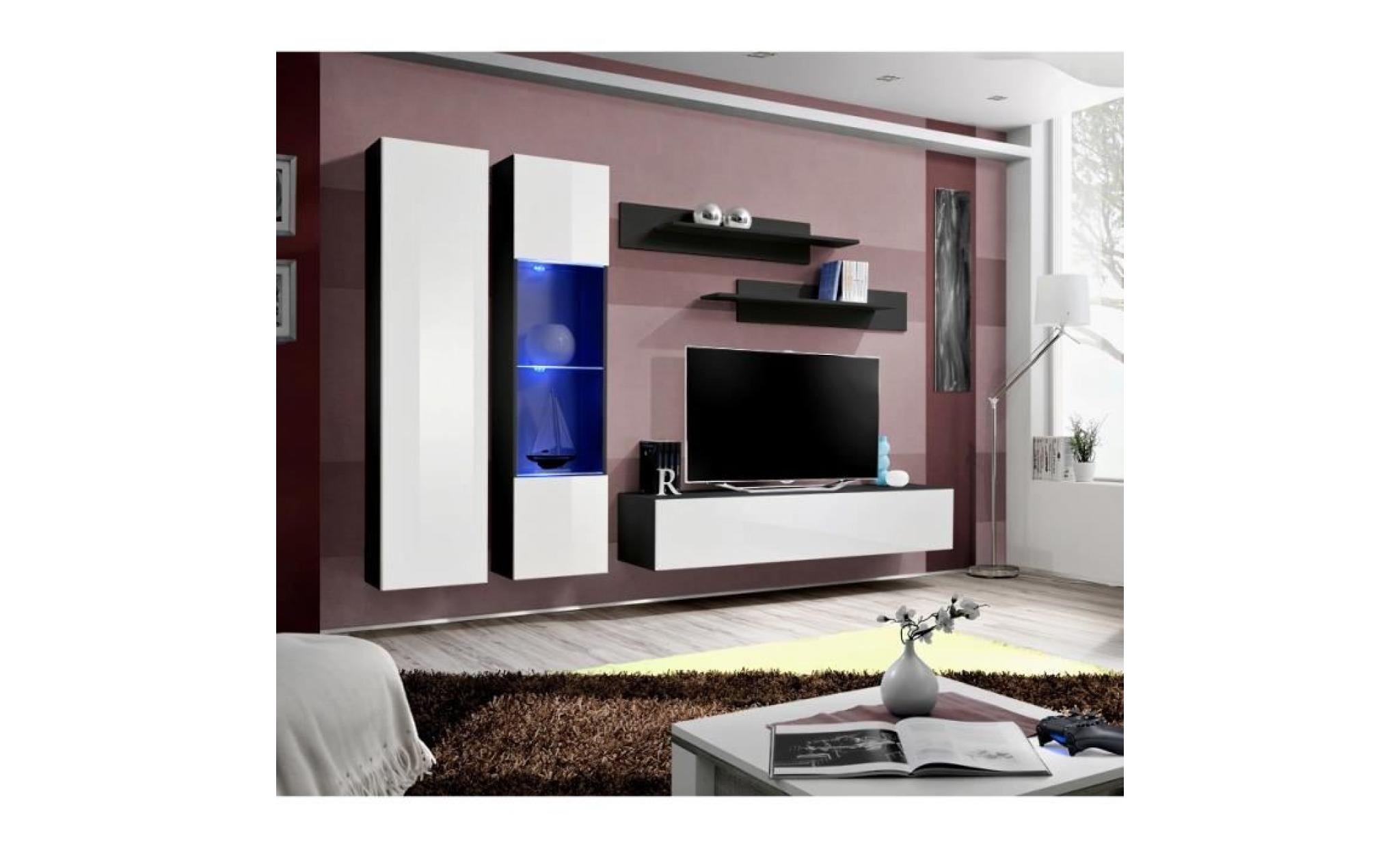 price factory   meuble tv fly a5 design, coloris noir brillant + led. meuble suspendu moderne et tendance pour votre salon.