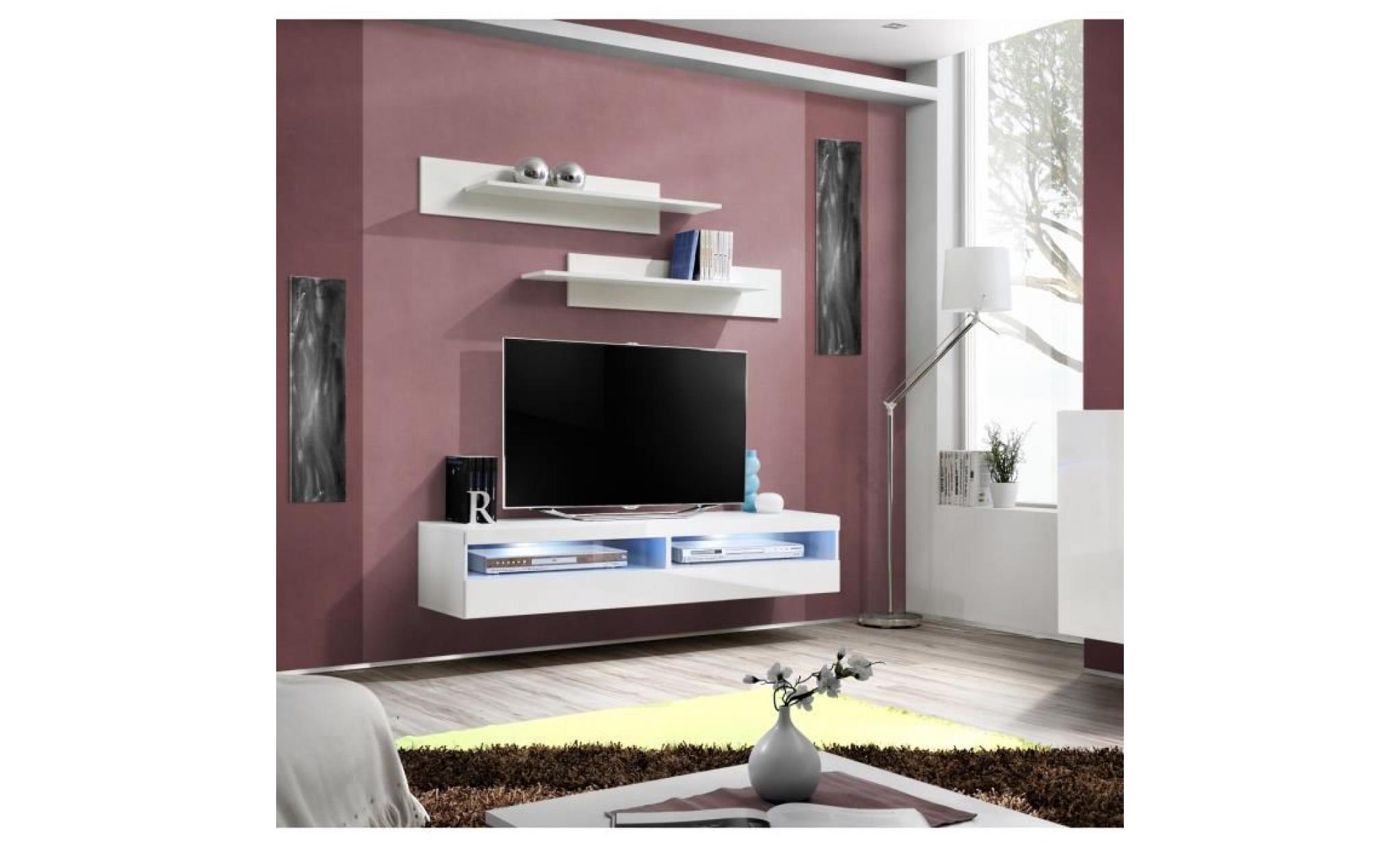 price factory   meuble tv fly  design, coloris blanc brillant. meuble suspendu moderne et tendance pour votre salon.
