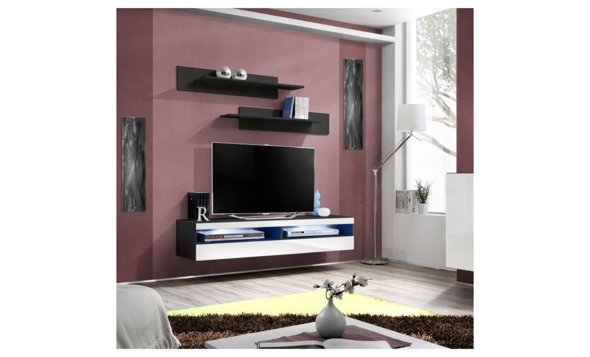 price factory   meuble tv fly  design, coloris noir et blanc brillant. meuble suspendu moderne et tendance pour votre salon.