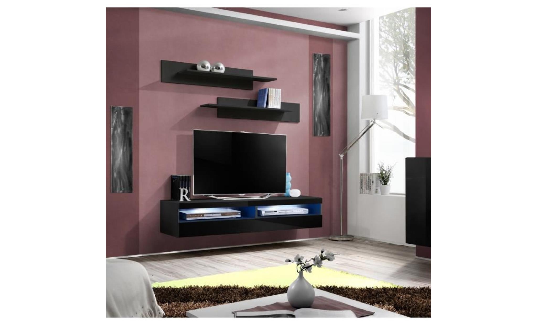 price factory   meuble tv fly design, coloris noir brillant. meuble suspendu moderne et tendance pour votre salon.