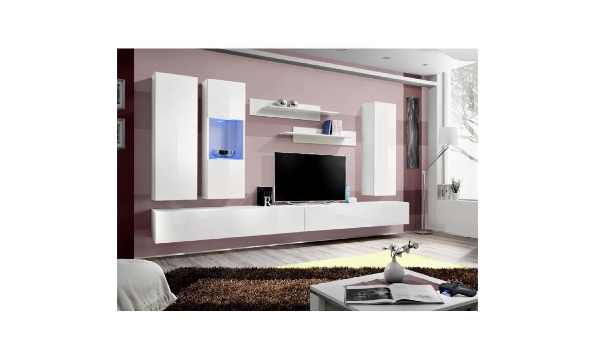 price factory   meuble tv fly e5 design, coloris blanc et noir brillant. meuble pour votre salon.