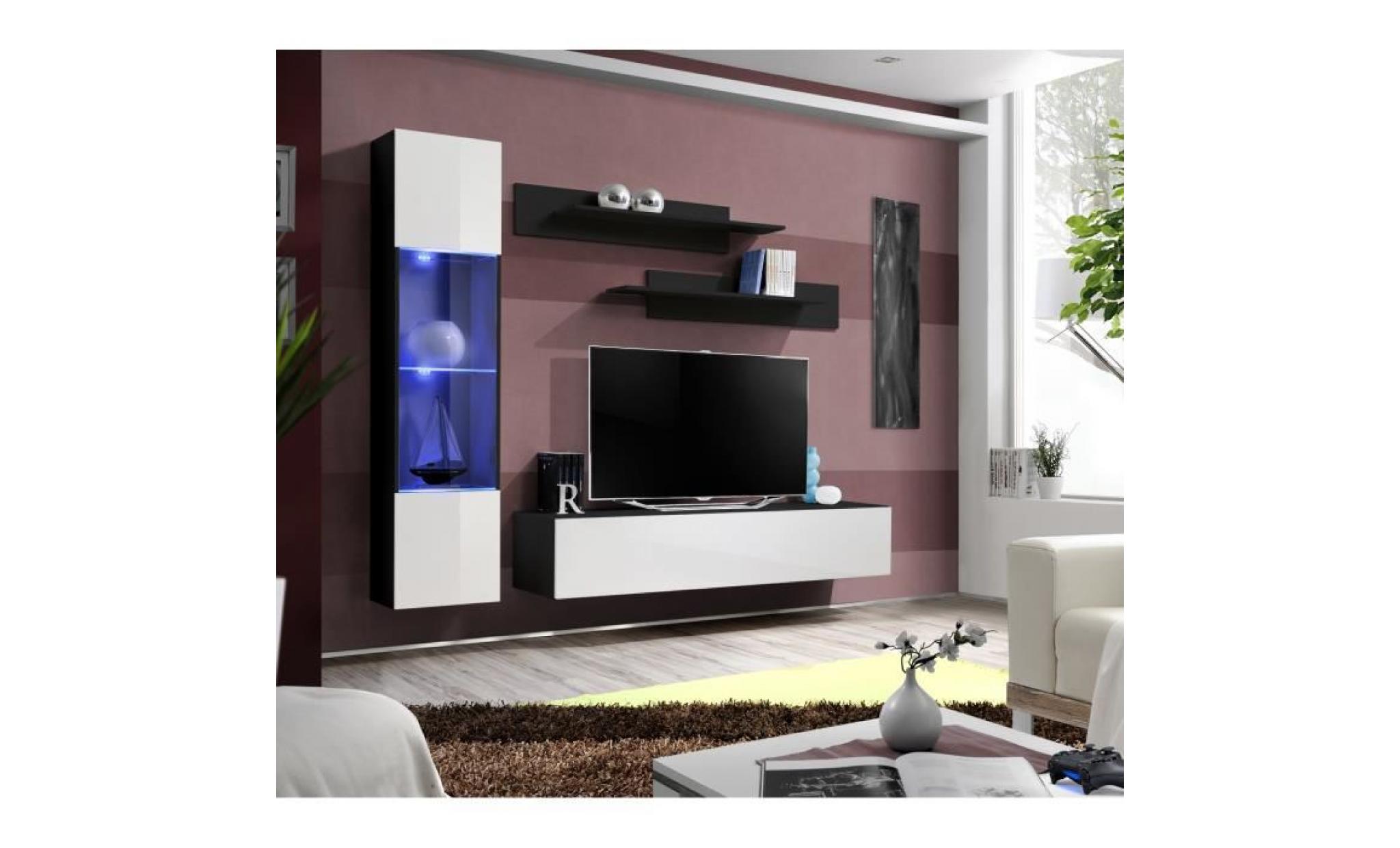 price factory   meuble tv fly g3 design, coloris noir brillant. meuble suspendu moderne et tendance pour votre salon.