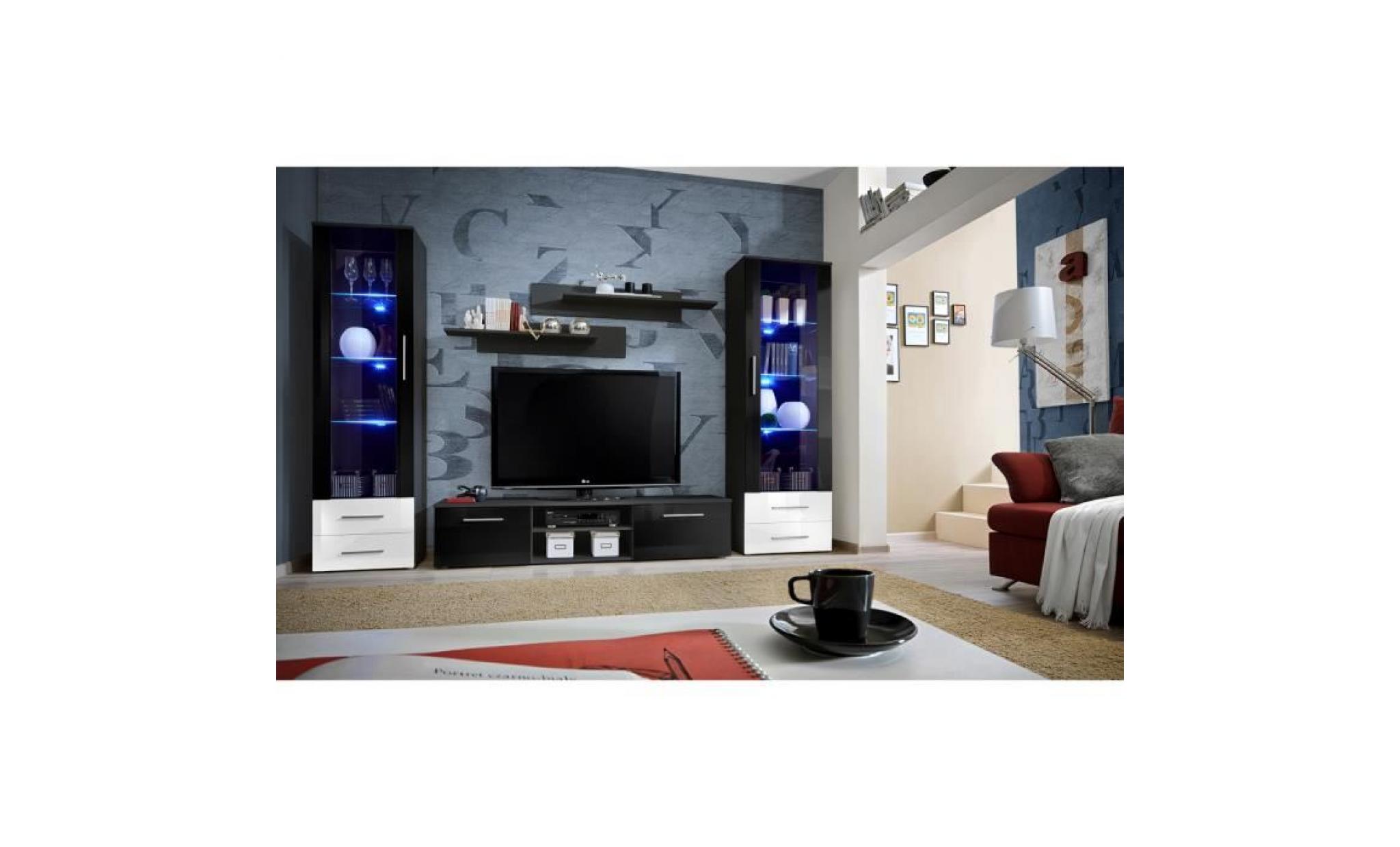price factory   meuble tv galino c design, coloris noir et blanc brillant. meuble moderne et tendance pour votre salon.