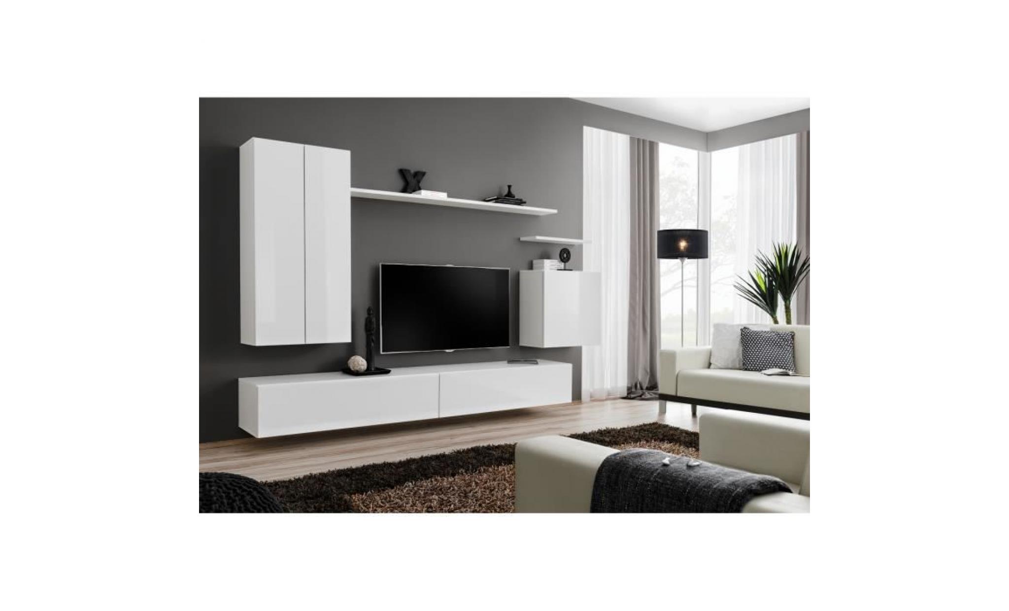 price factory   meuble tv switch ii design, coloris blanc  brillant. meuble moderne et tendance pour votre salon.