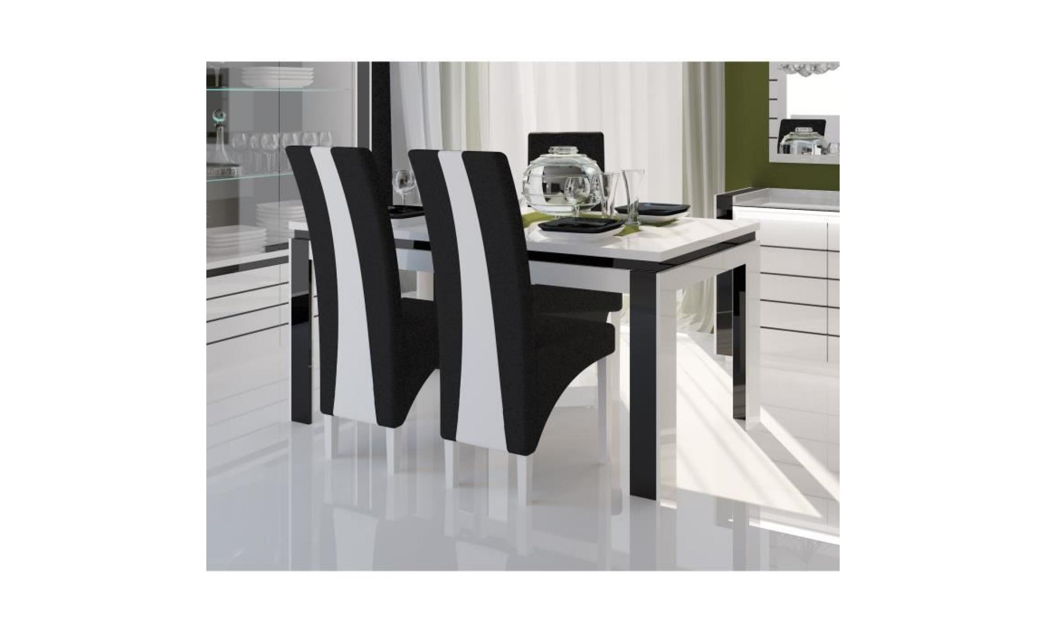 price factory   salle à manger complète lina blanche et noire. table 160 cm + buffet + 3 x miroirs + vaisselier (led) + 4 chaises pas cher