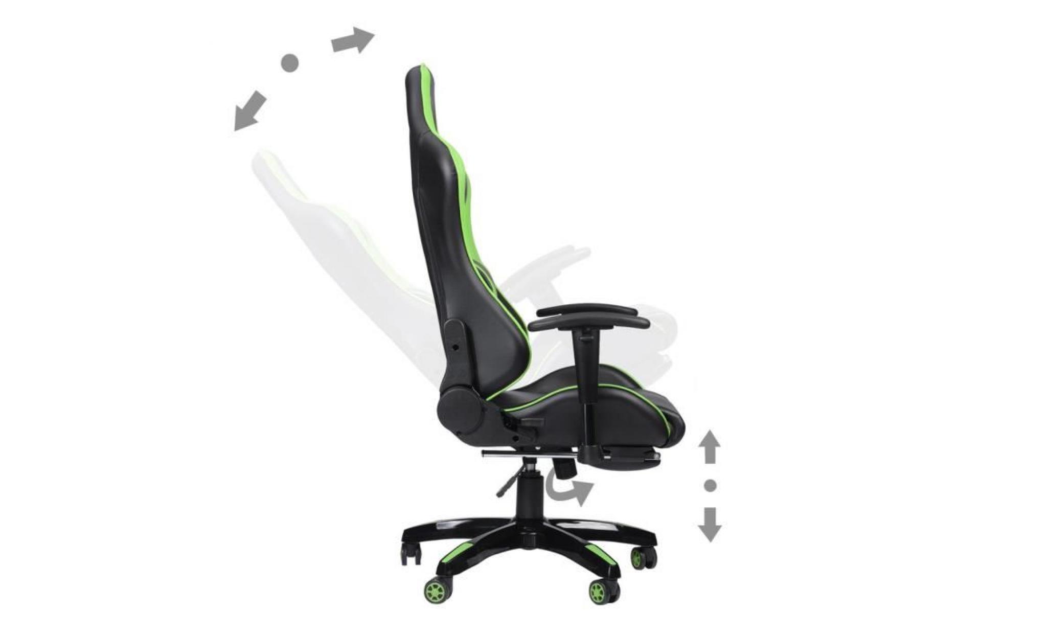pro chaise de bureau fauteuil gamer (oreiller cervical + taille)  a roulettes   cuir pu  vert pas cher