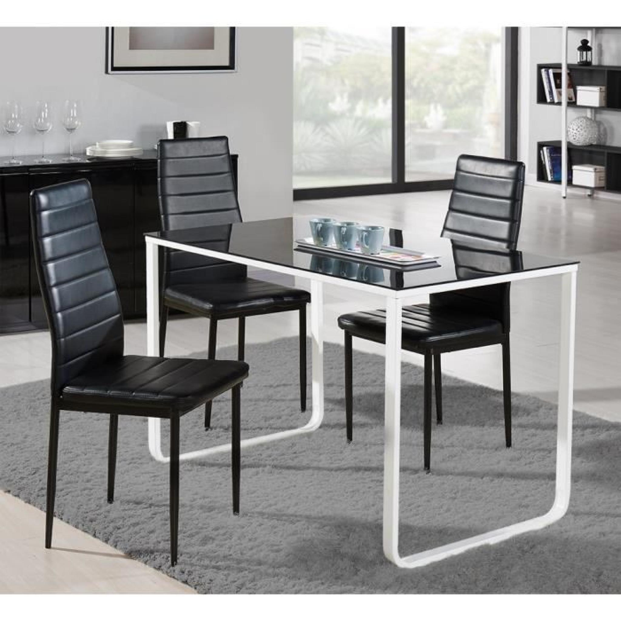 PROFIL Table à manger 120x70cm métal et verre noir et blanc