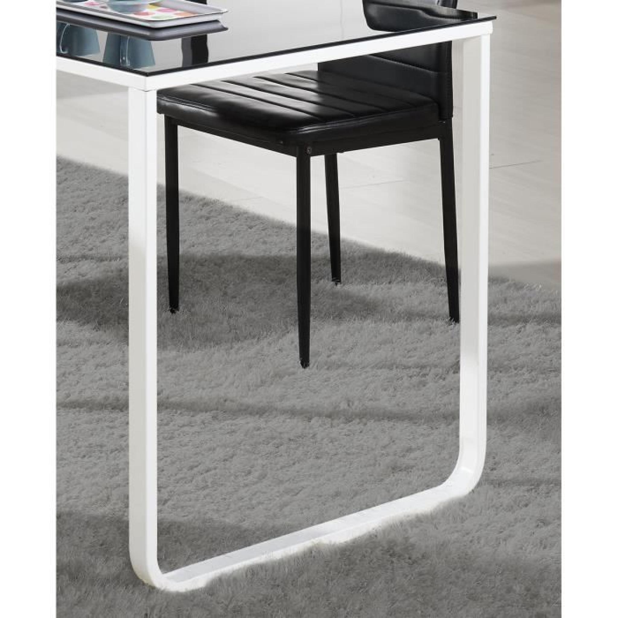 PROFIL Table à manger 120x70cm métal et verre noir et blanc pas cher