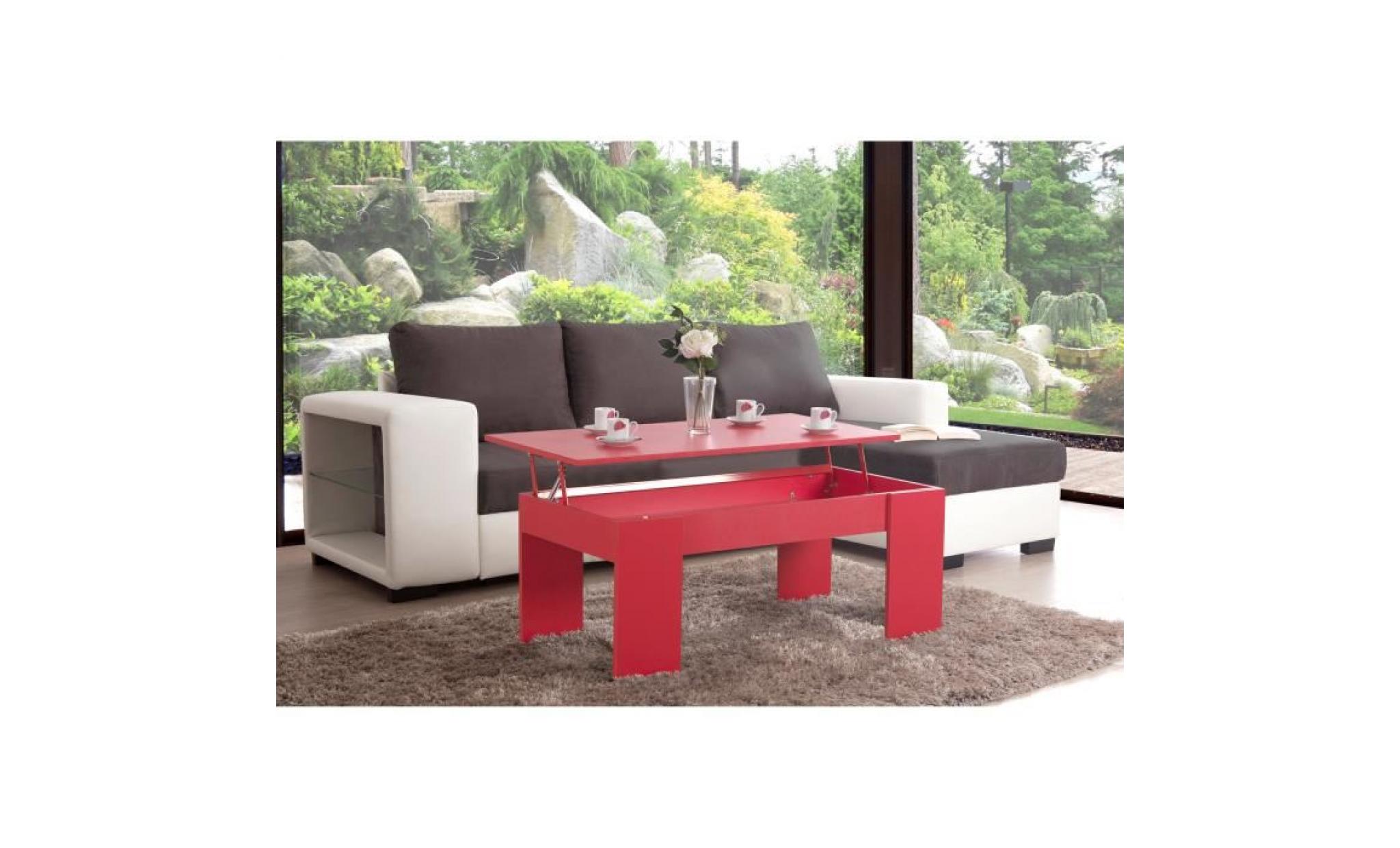 push  table basse plateau relevable mélaminé rouge pas cher
