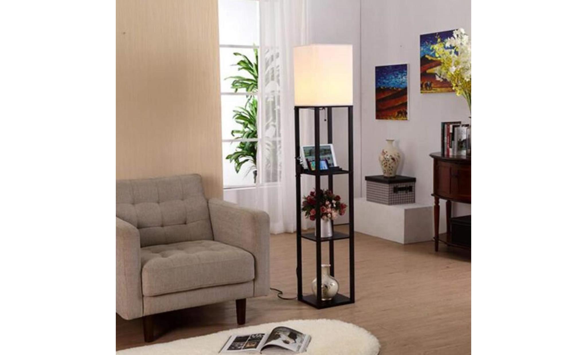 qianguang® lampadaire en bois de 1,6 m avec étagères pour chambre et salon (sans ampoule) (white) pas cher