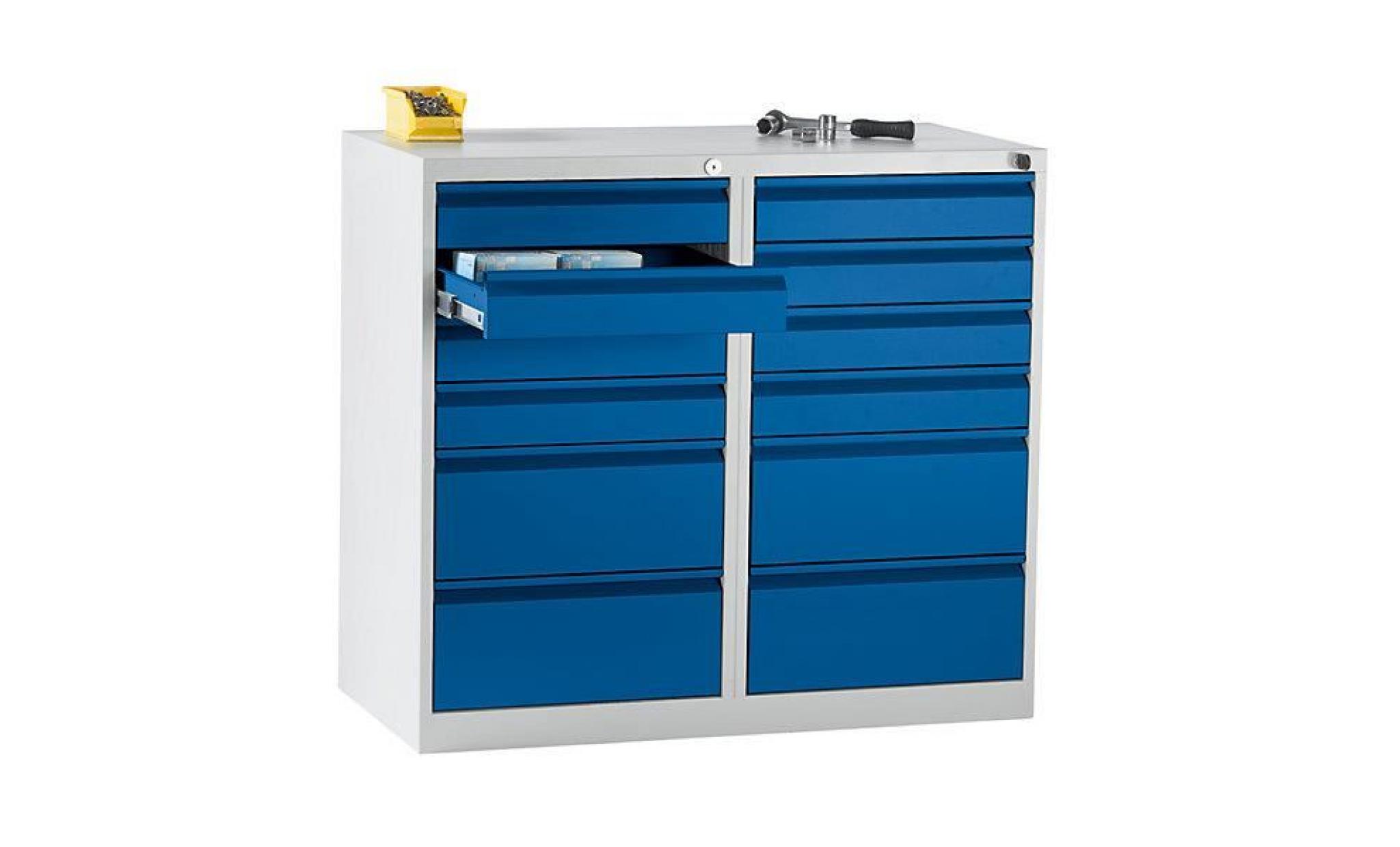 quipo – armoire à tiroirs en acier   h x l x p 900 x 1000 x 500 mm, 12 tiroirs bleu gentiane  