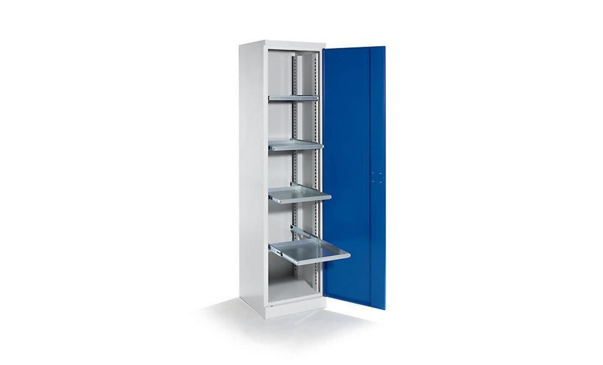 quipo armoire d'atelier   largeur 500 mm, 4 tablettes coulissantes   porte bleu gentiane   armoire d'atelier armoire métallique pas cher