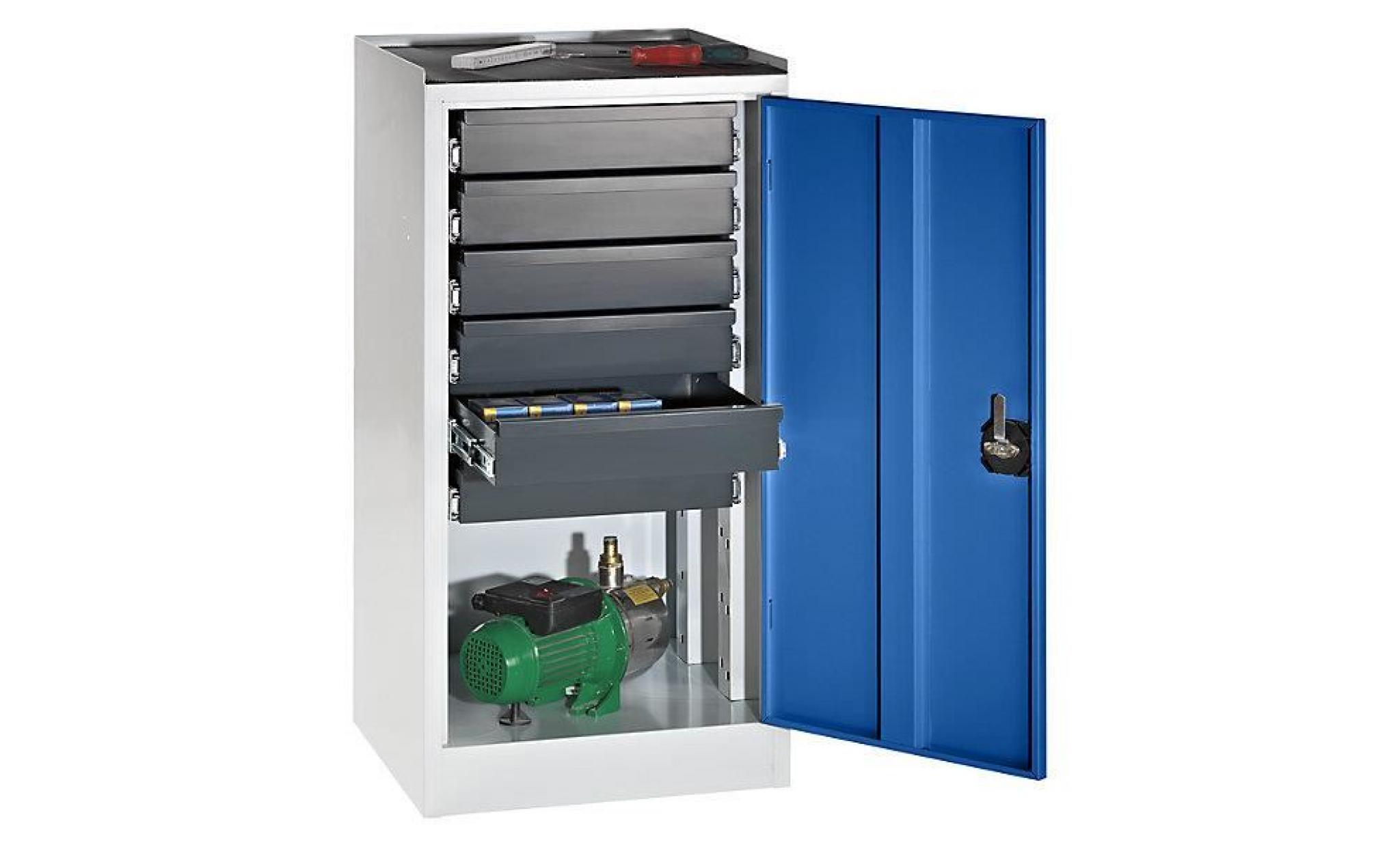 quipo armoire de service à outils   6 tiroirs porte bleu gentiane   armoire basse armoire d'atelier armoire métallique armoires