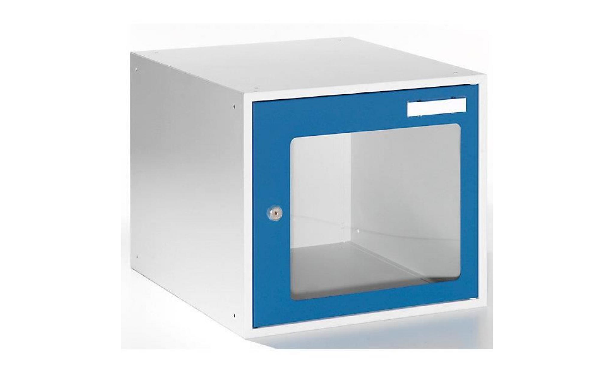 quipo casiers verrouillables vitrés   h x l x p 350 x 400 x 450 mm cadre de porte bleu gentiane ral 5010   armoire de vestiaire