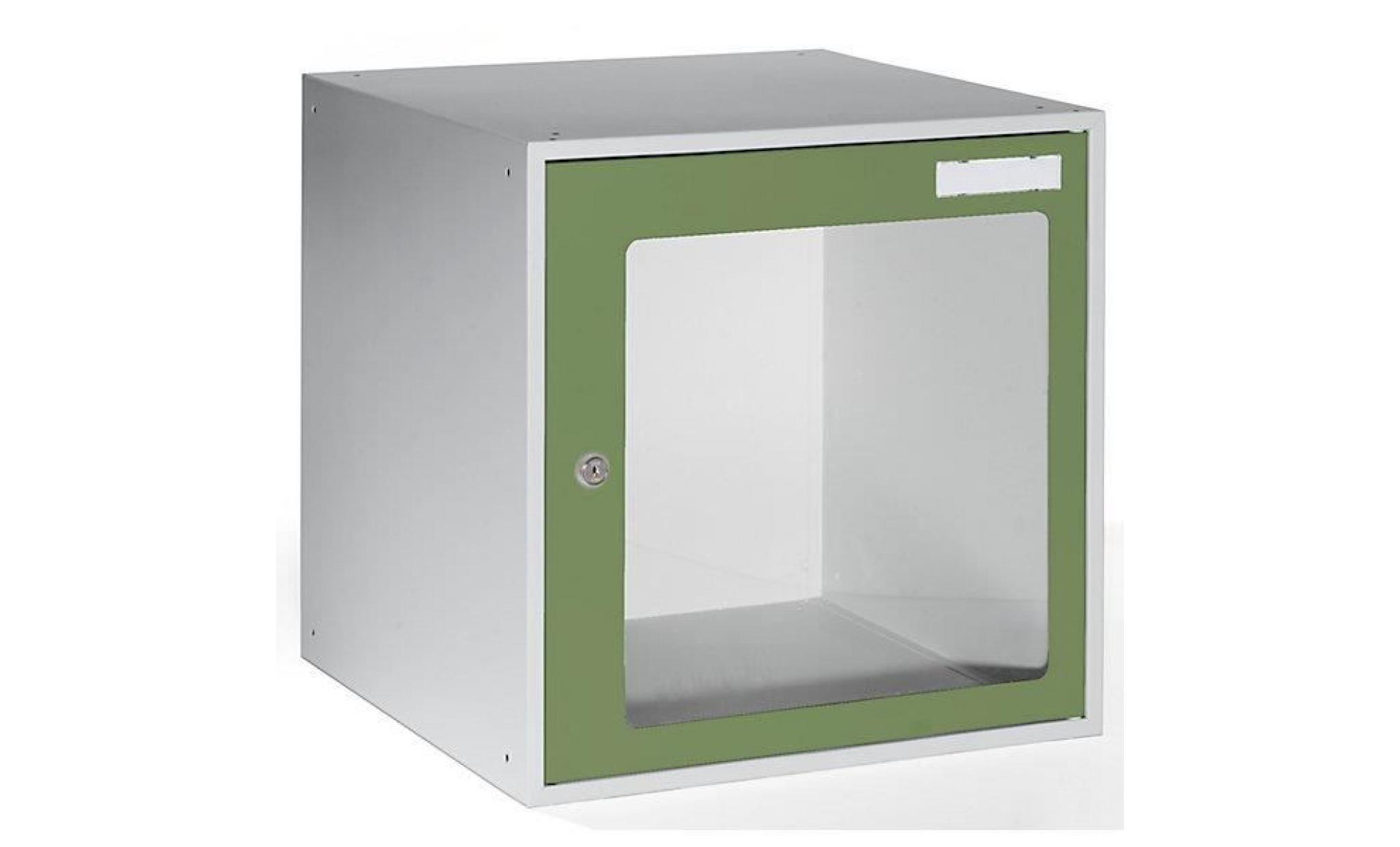 quipo casiers verrouillables vitrés   h x l x p 450 x 450 x 450 mm cadre de porte vert réséda ral 6011   armoire de vestiaire