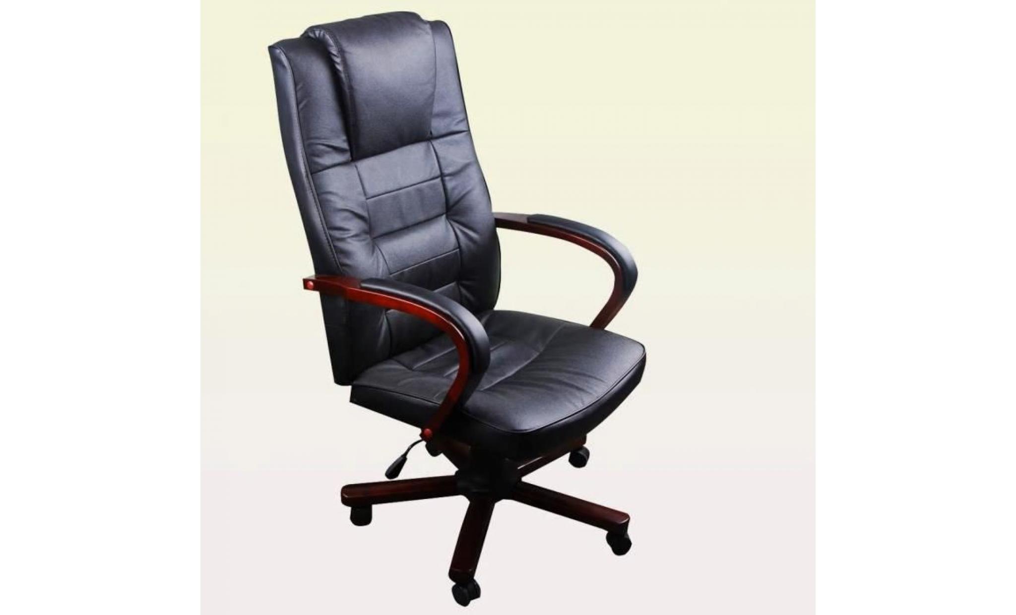 r164 fauteuil de bureau en cuir melange noir au design ergonomique avec accoudoirs en bois, habilles d'un rembourrage en