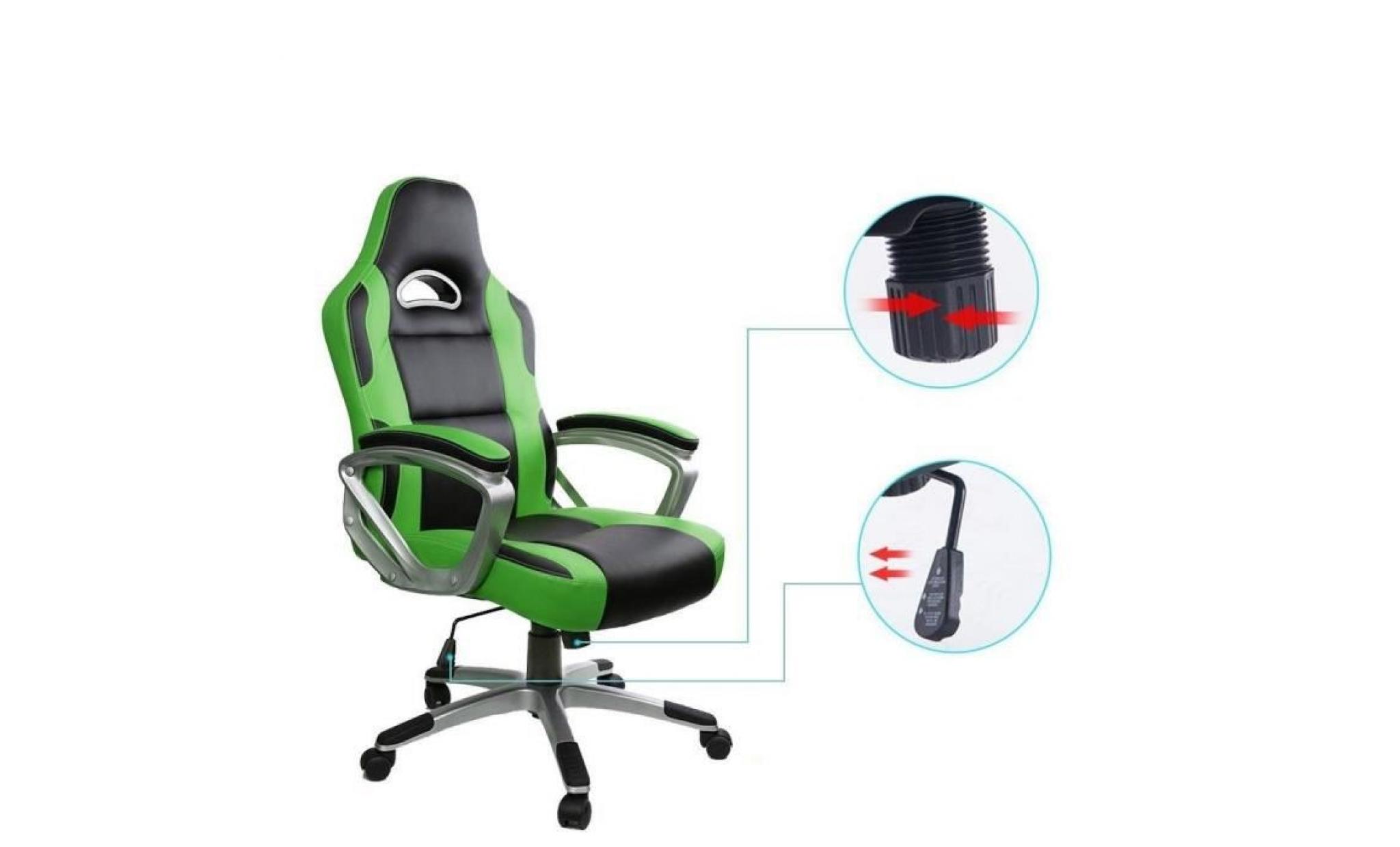 racing chaise de bureau pu   gaming chaise   fauteuil de bureau   hauteur réglable   vert   intimate wm heat pas cher