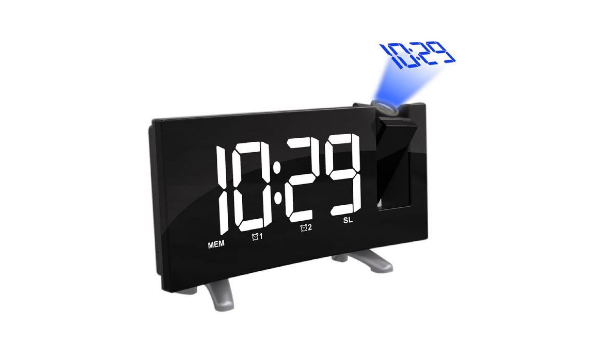 radio réveil projection plafond alarme fm double alarme horloge numérique usb fonction snooze 4 luminosités led