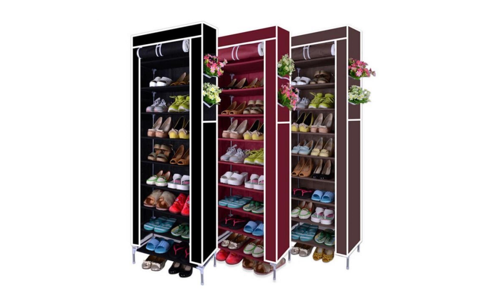 range chaussures/armoire à 10 niveaux en toile couleur café 58cm*28cm*160cm pas cher