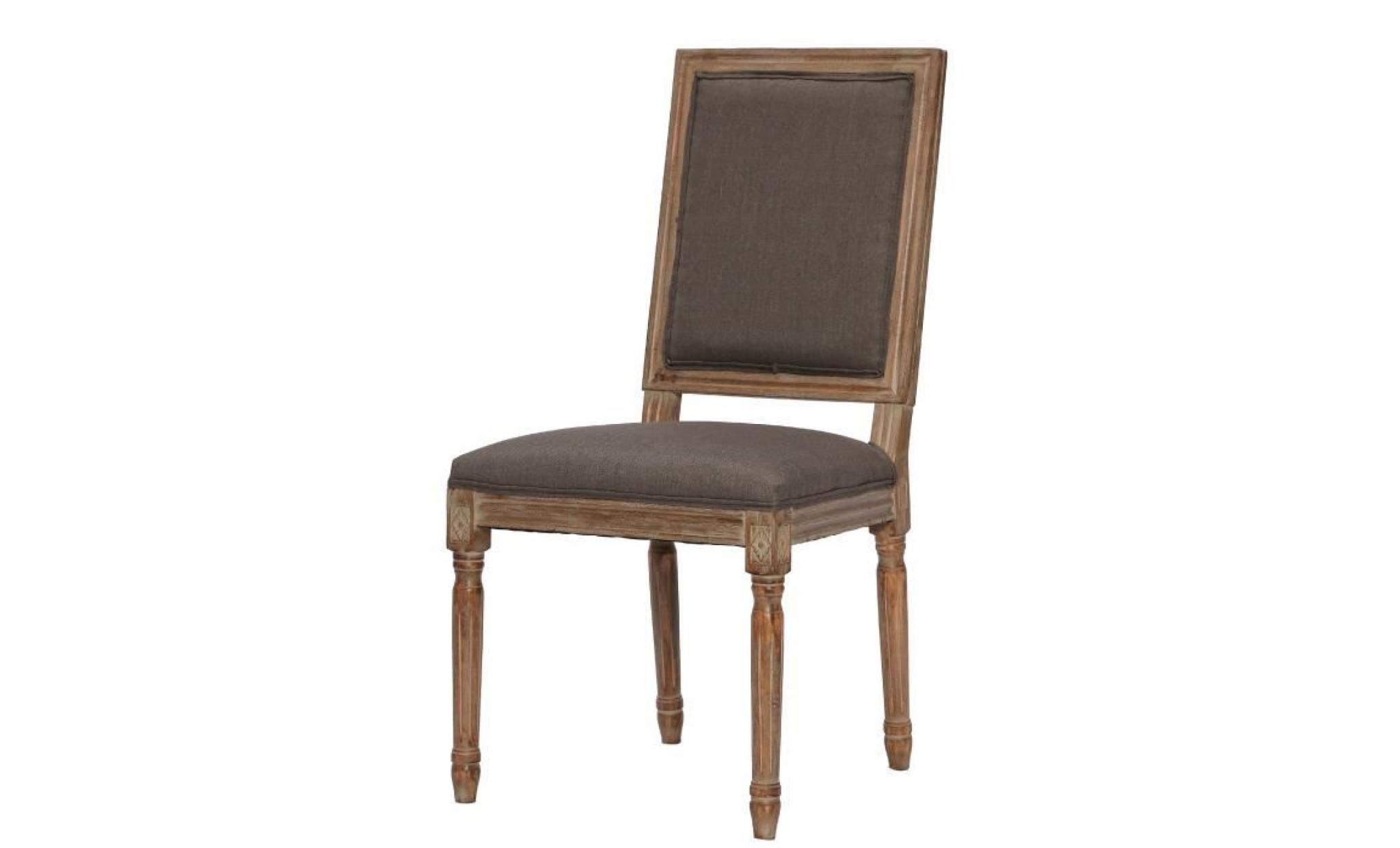 regency chaise de salle à manger en bois massif   tissu lin chocolat   classique   l 47 x p 40 cm