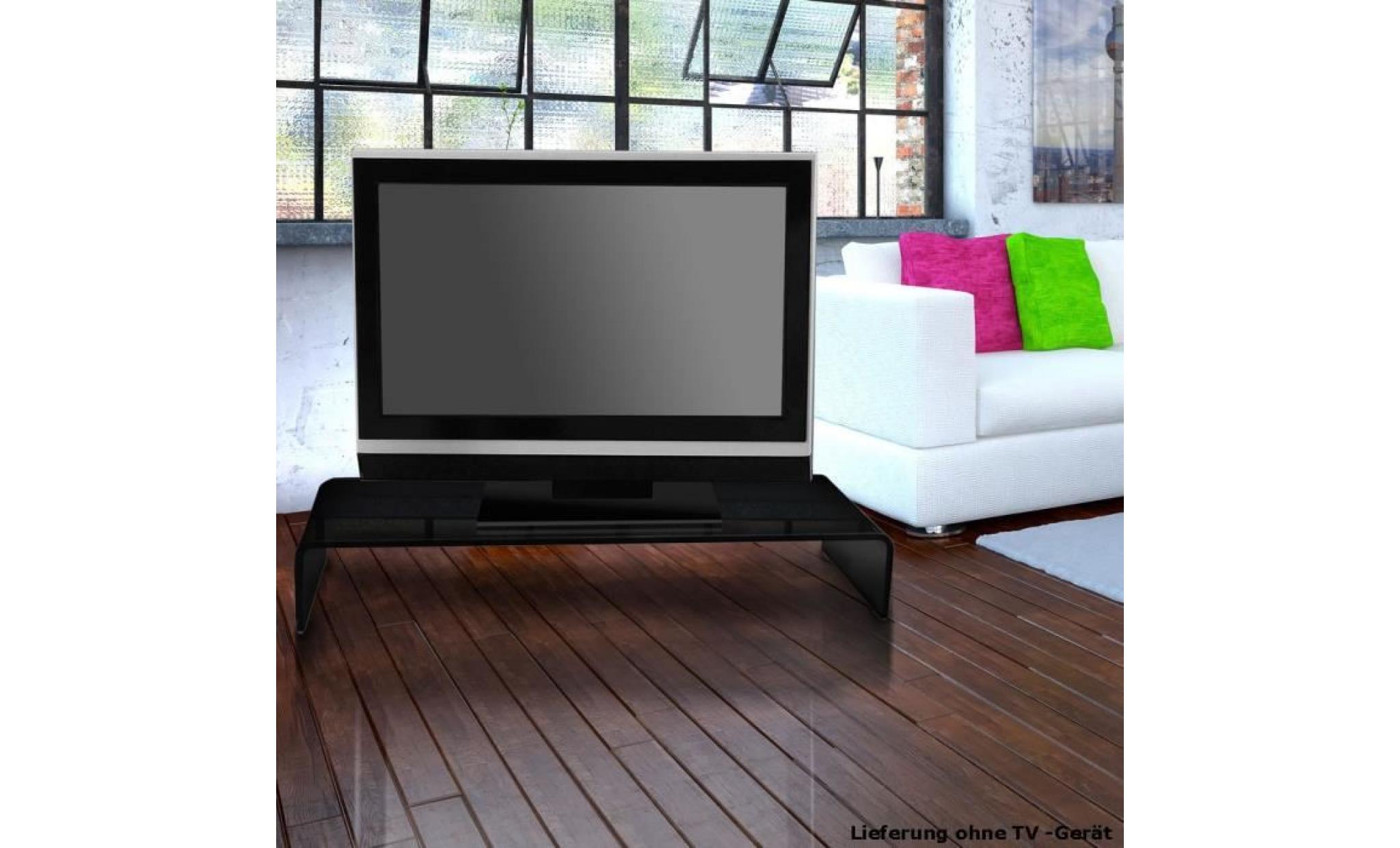 rehausse armoir plaque en verre noir meuble tv téléviseur étagère moderne ordinateur pas cher