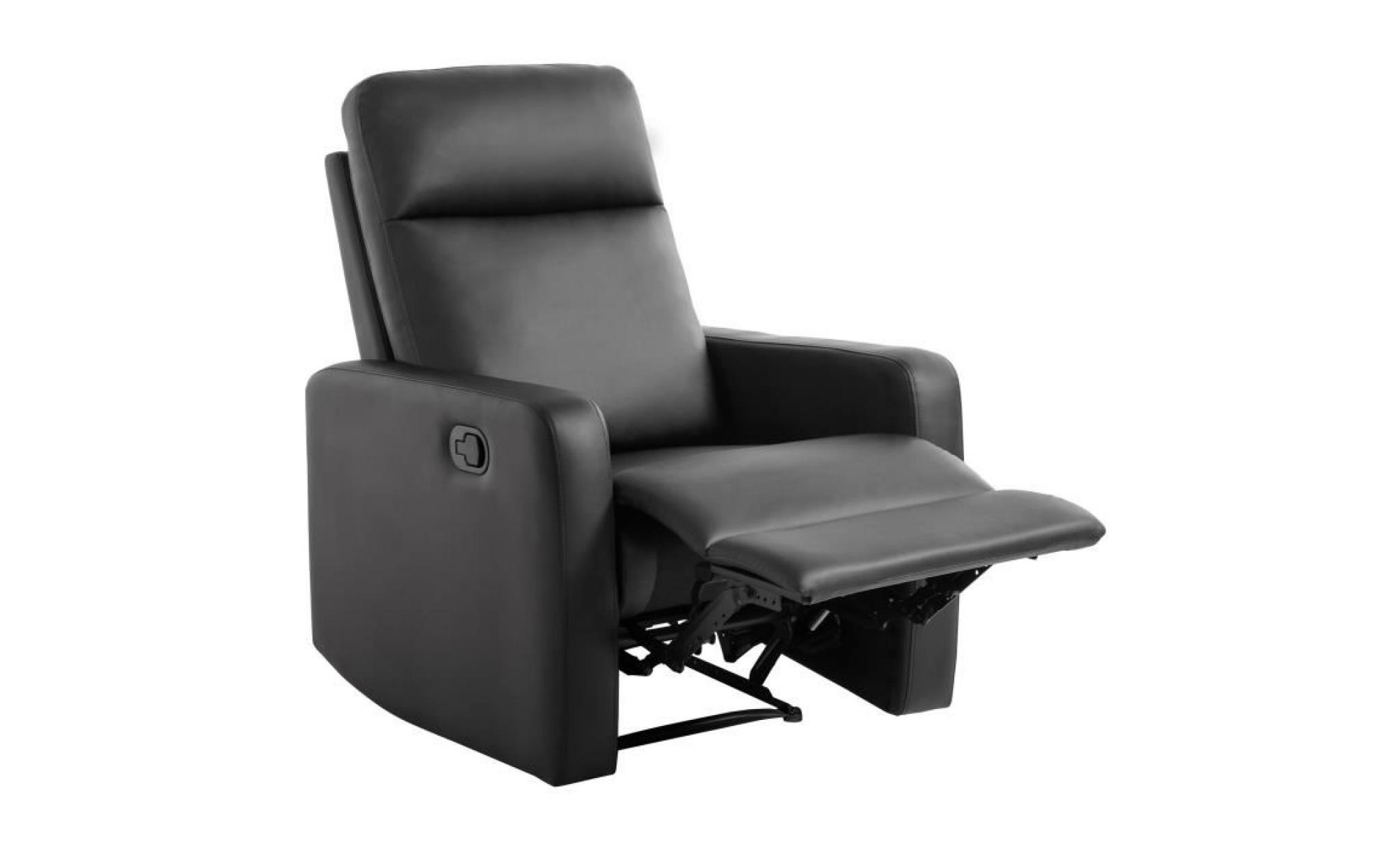 relax fauteuil de relaxation manuel   simili noir   classique   l 76 x p 88 cm