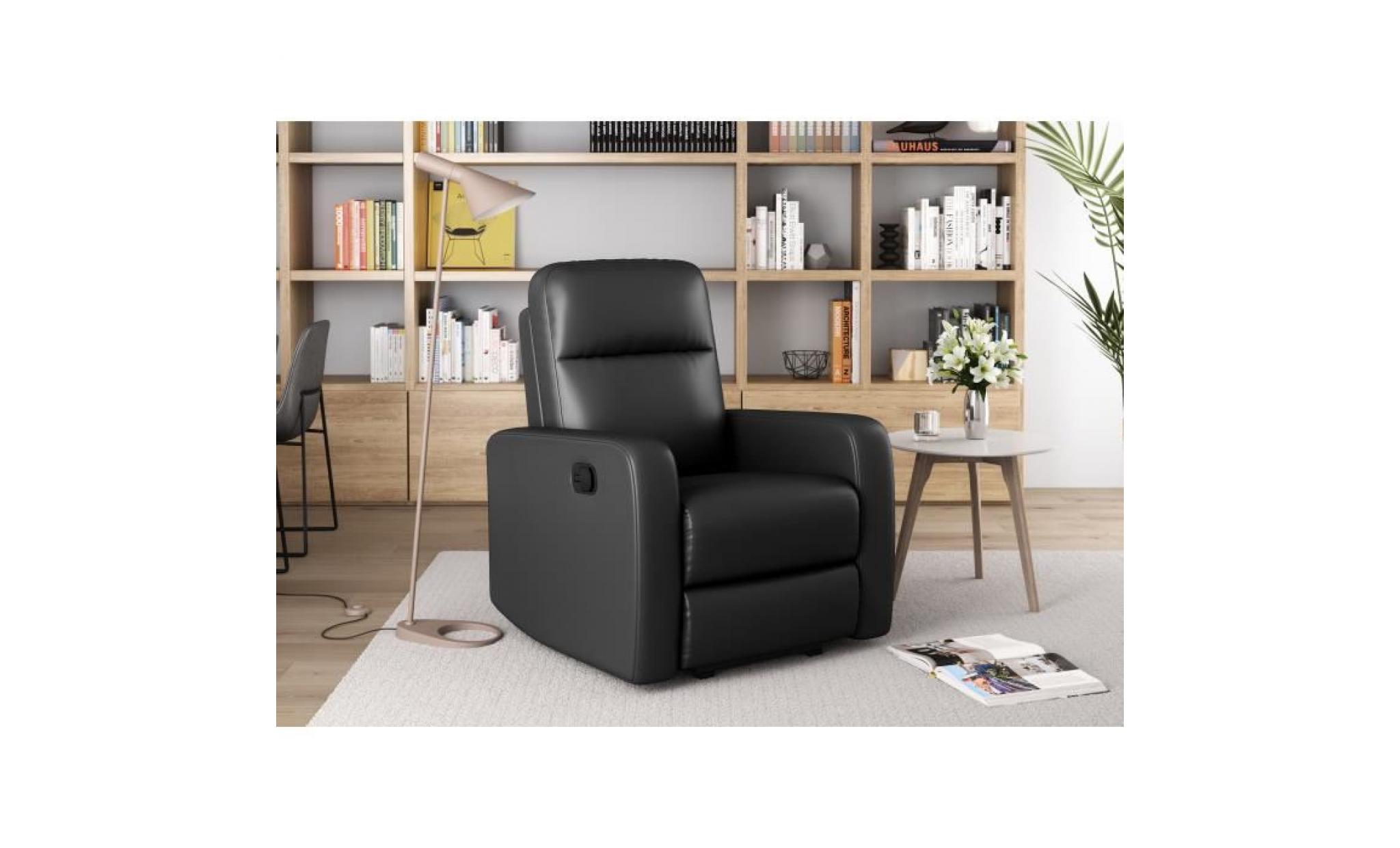 relax fauteuil de relaxation manuel   simili noir   classique   l 76 x p 88 cm pas cher