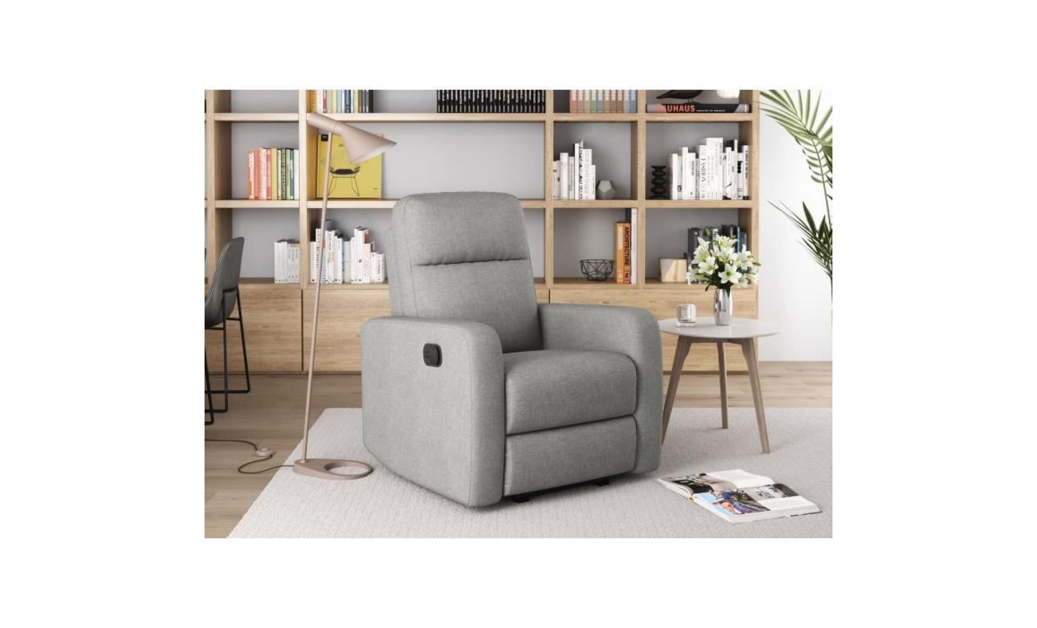 relax fauteuil de relaxation manuel   tissu gris   classique   l 76 x p 88 cm pas cher