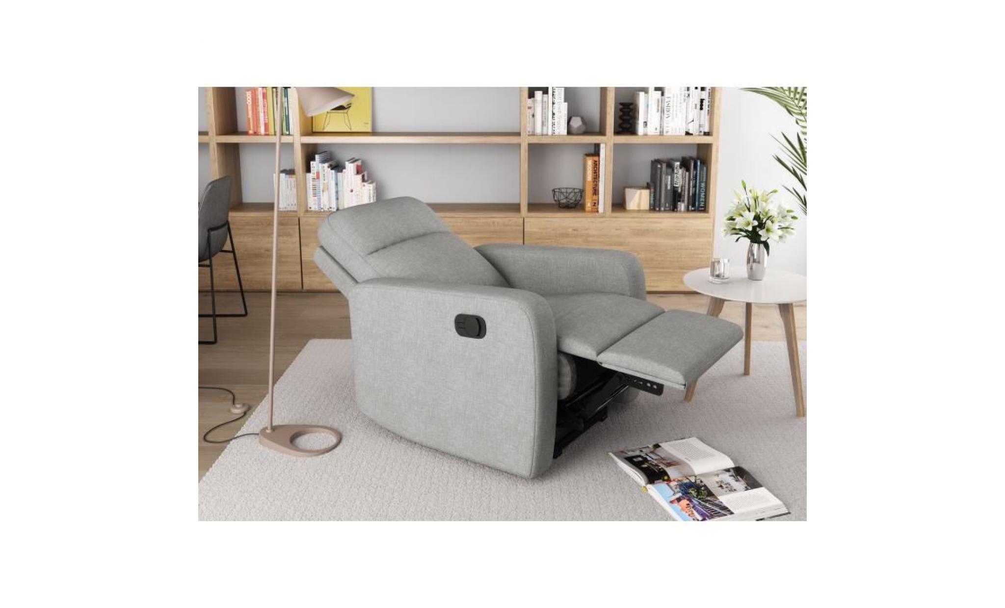 relax fauteuil de relaxation manuel   tissu gris   classique   l 76 x p 88 cm pas cher