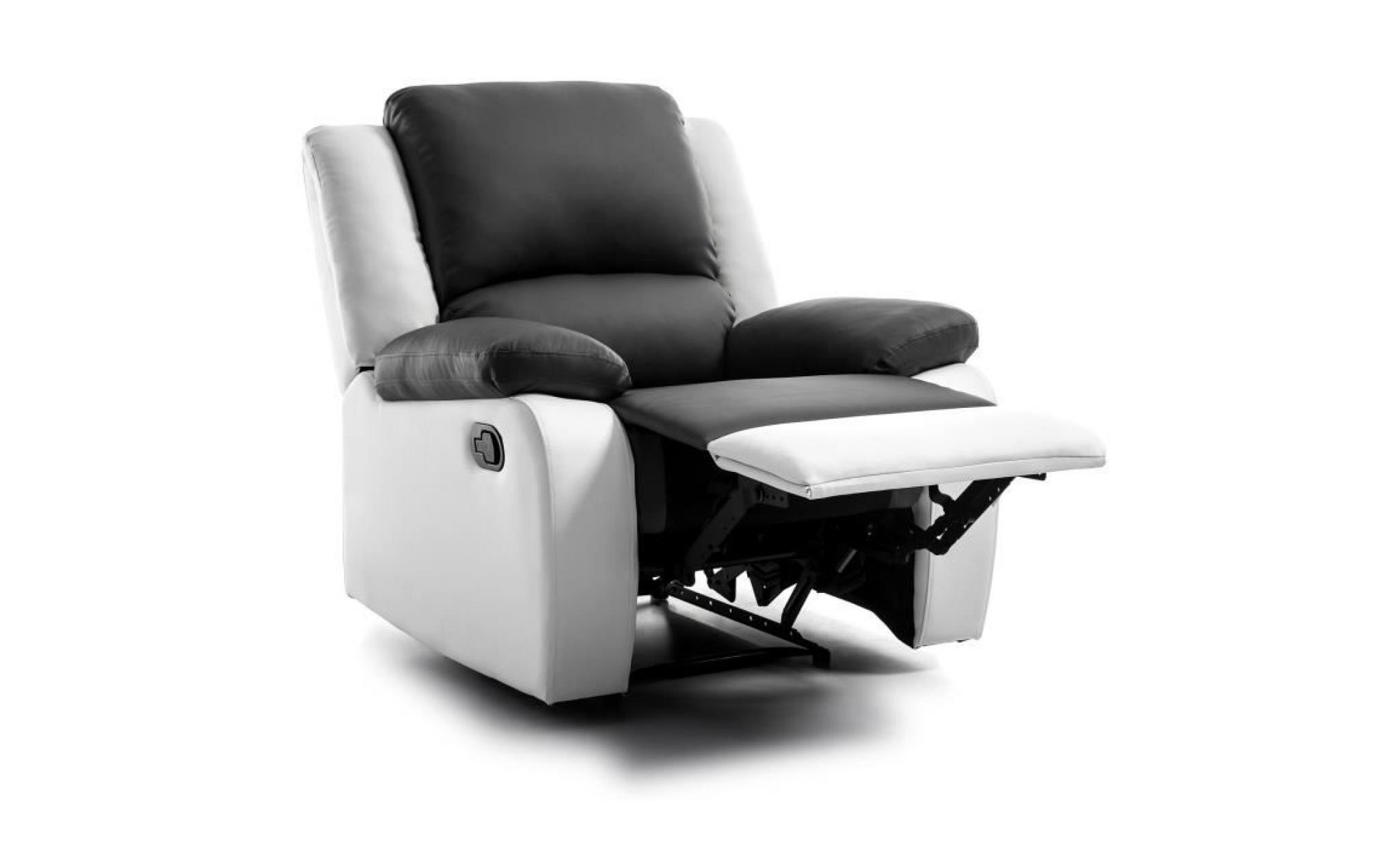 relax fauteuil relaxation   simili blanc et gris   style contemporain   l 86 x p 90 cm