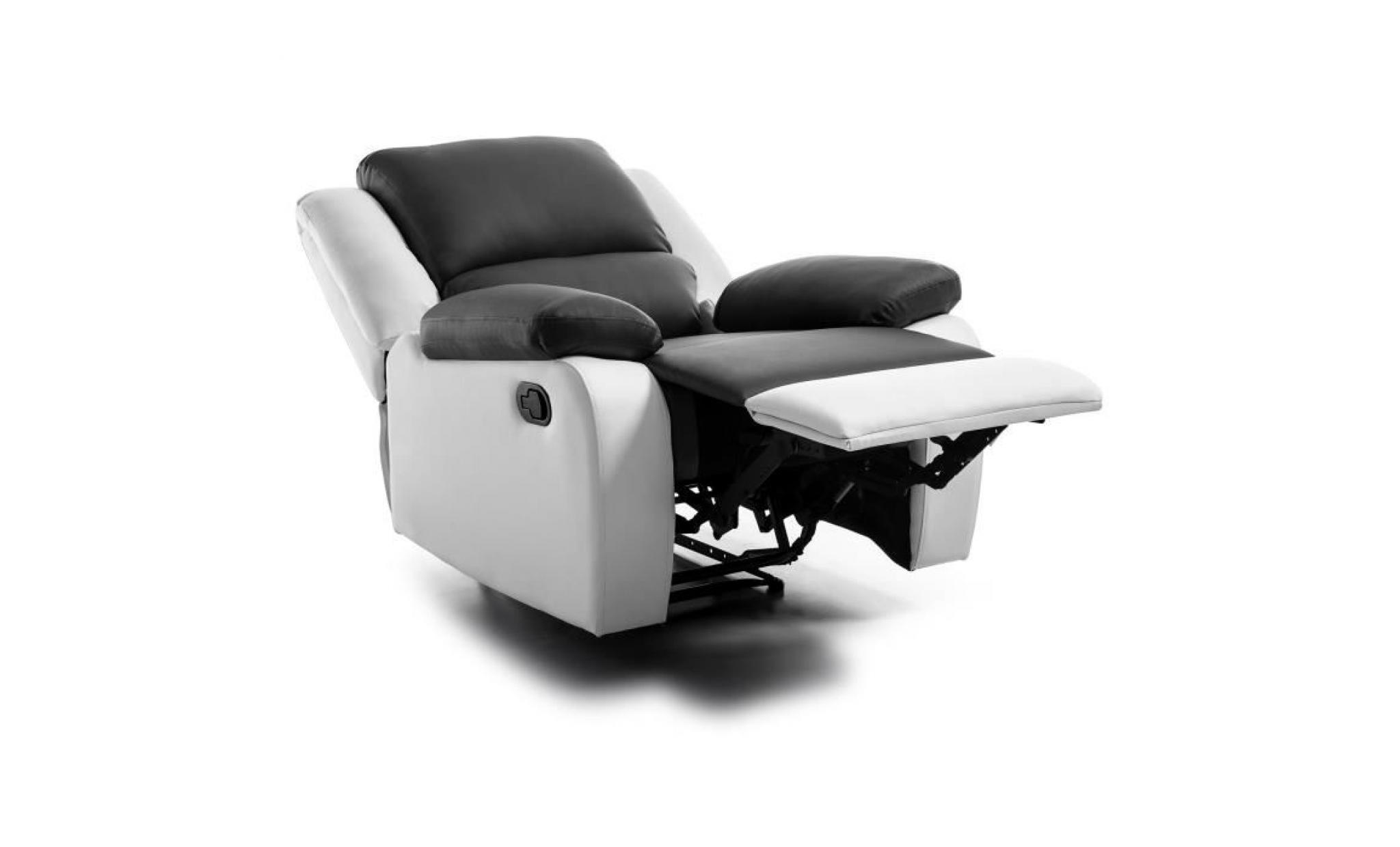 relax fauteuil relaxation   simili blanc et gris   style contemporain   l 86 x p 90 cm pas cher