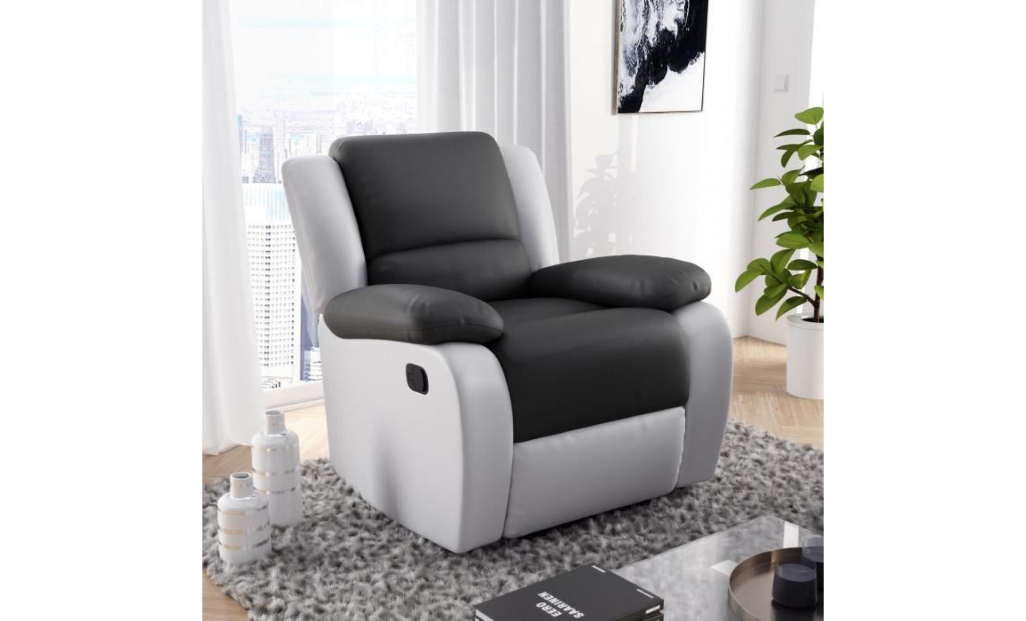 relax fauteuil relaxation   simili blanc et gris   style contemporain   l 86 x p 90 cm pas cher