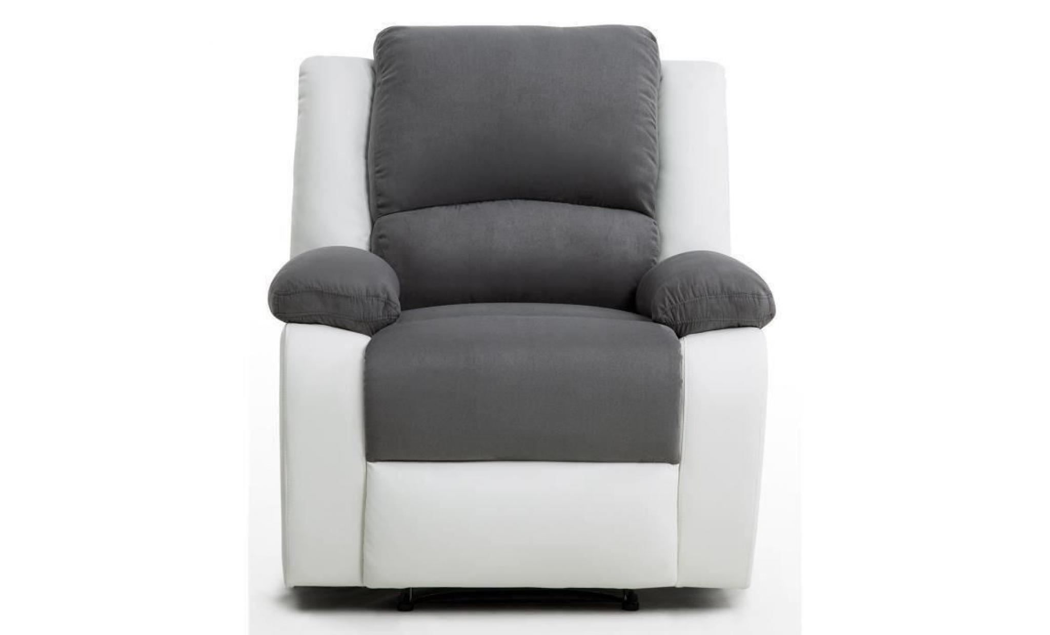 relax fauteuil relaxation   simili et tissu blanc et gris   style contemporain   l 86 x p 90 cm pas cher