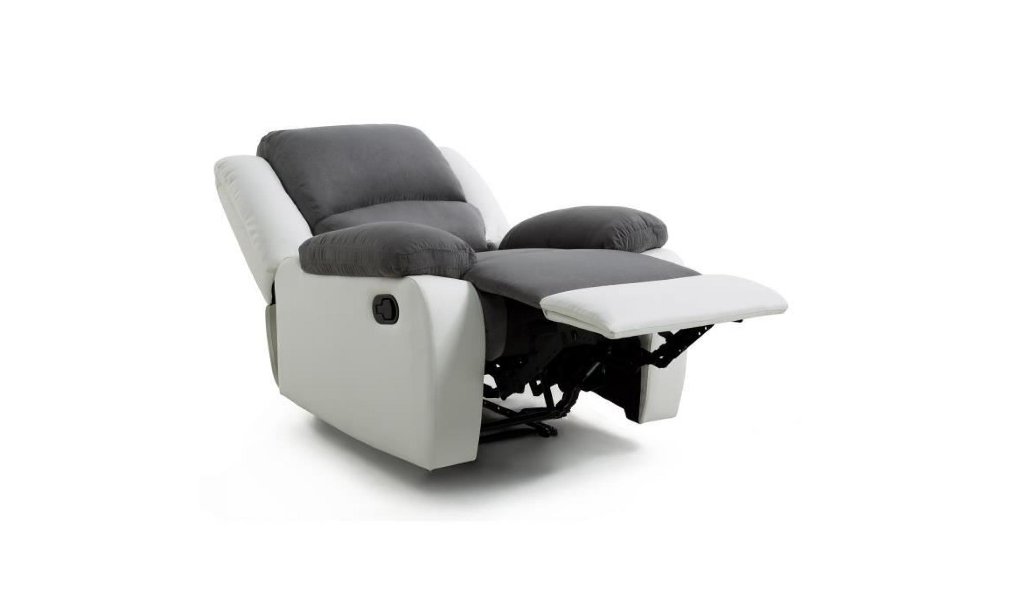 relax fauteuil relaxation   simili et tissu blanc et gris   style contemporain   l 86 x p 90 cm pas cher