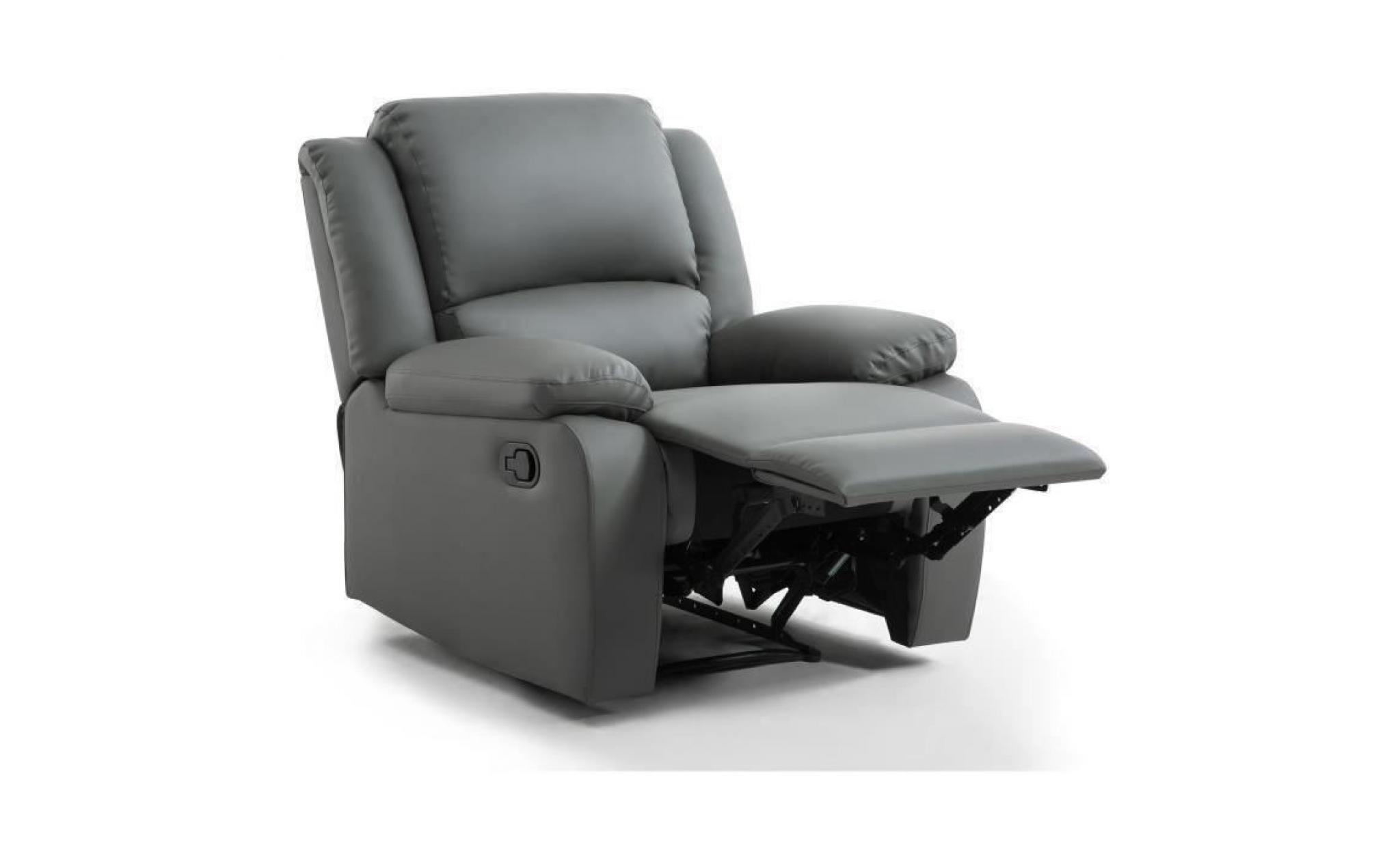 relax fauteuil relaxation   simili gris   style contemporain   l 86 x p 90 cm