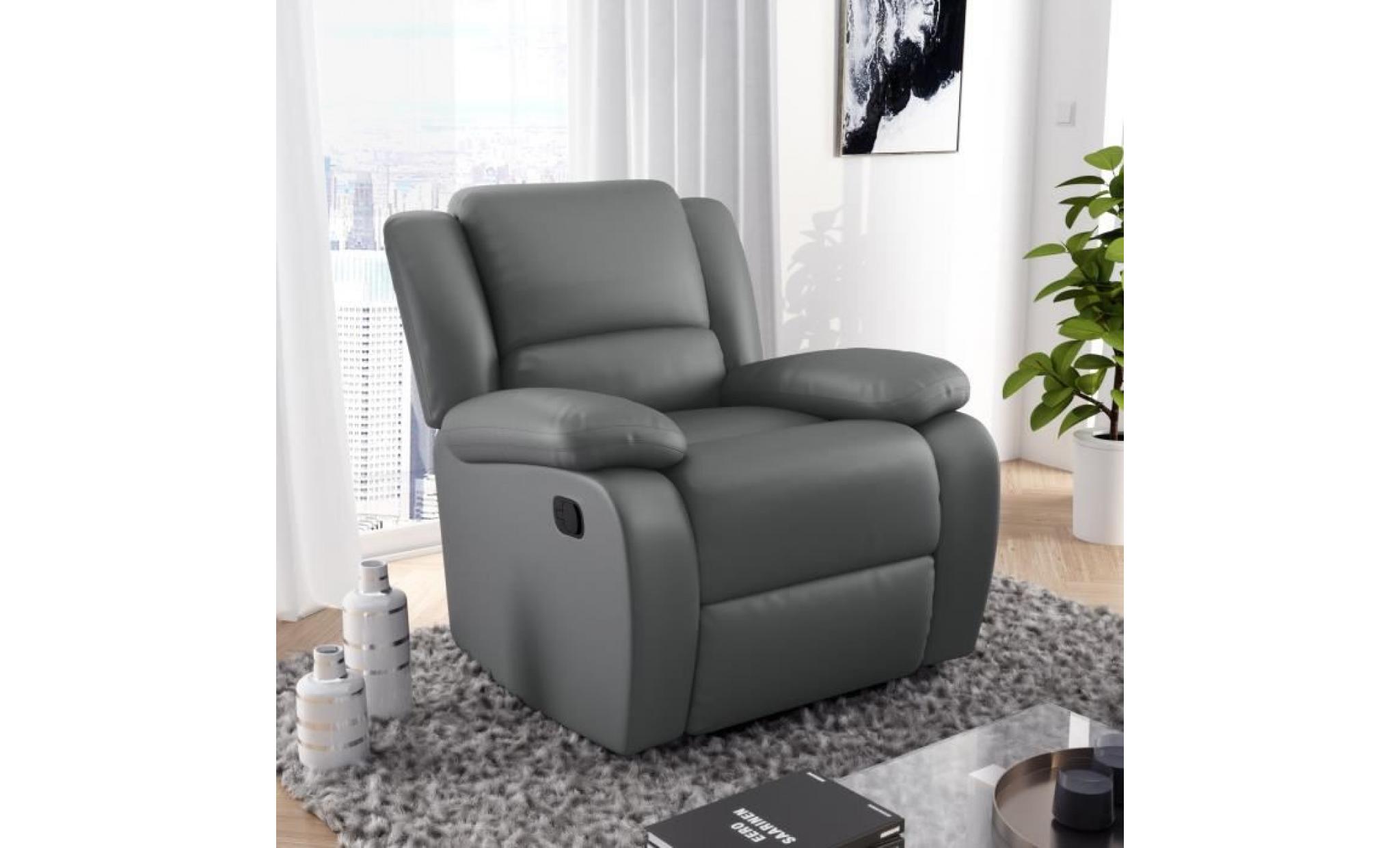relax fauteuil relaxation   simili gris   style contemporain   l 86 x p 90 cm pas cher