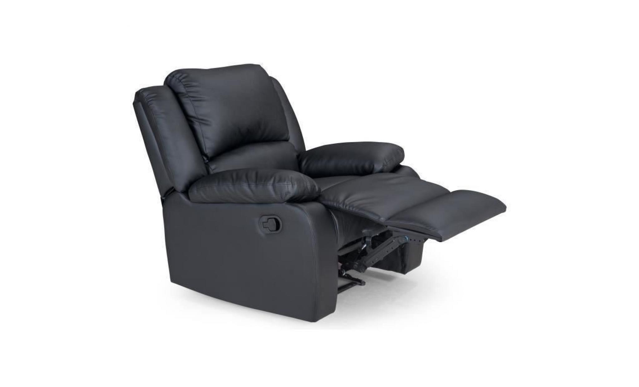 relax fauteuil relaxation   simili noir   style contemporain   l 86 x p 90 cm